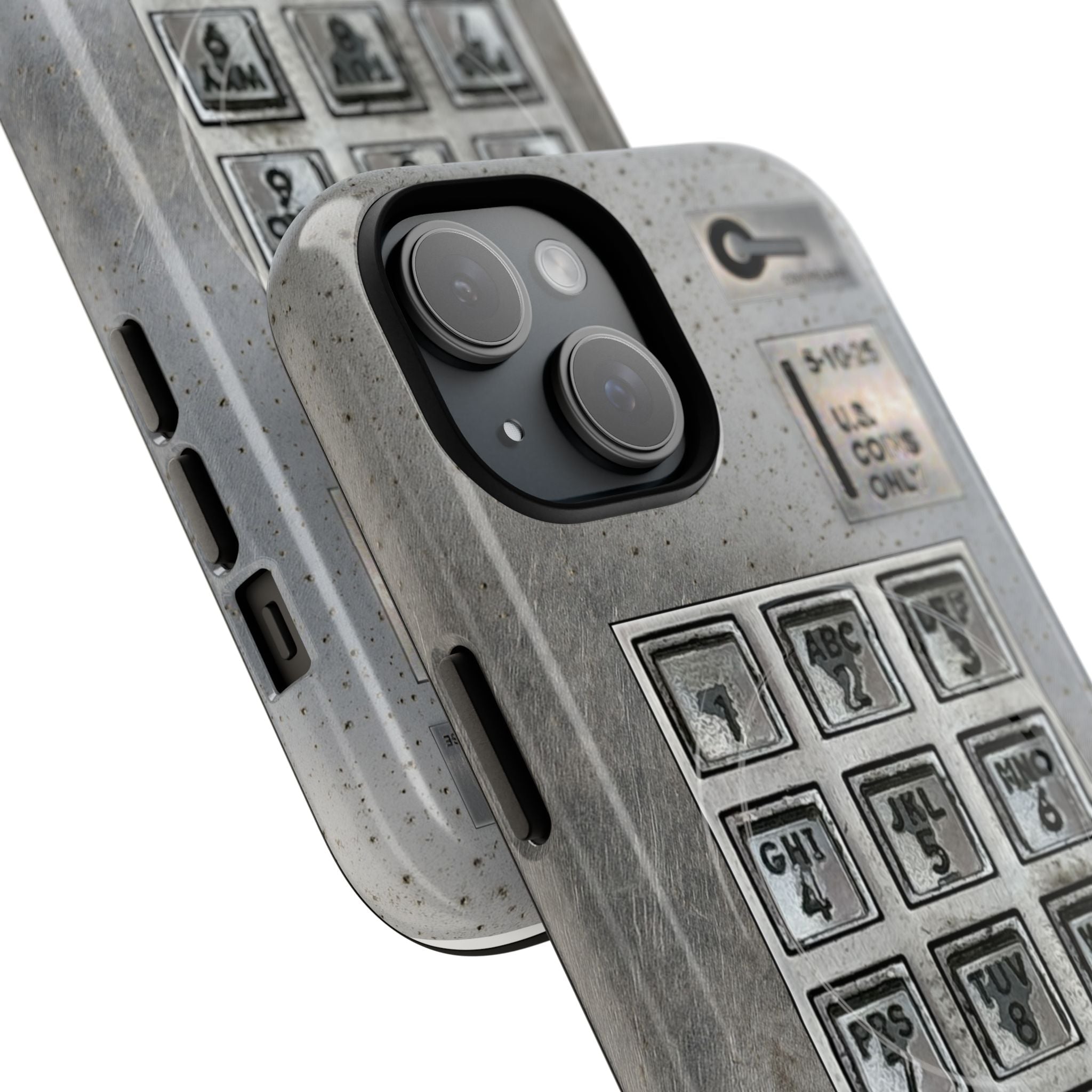 Payphone Retro Tech MagSafe iPhone Case 17 16 15 14 Pro Max Plus TouchTone Pay Phone Distressed 2 Layers of Protection Flat Art