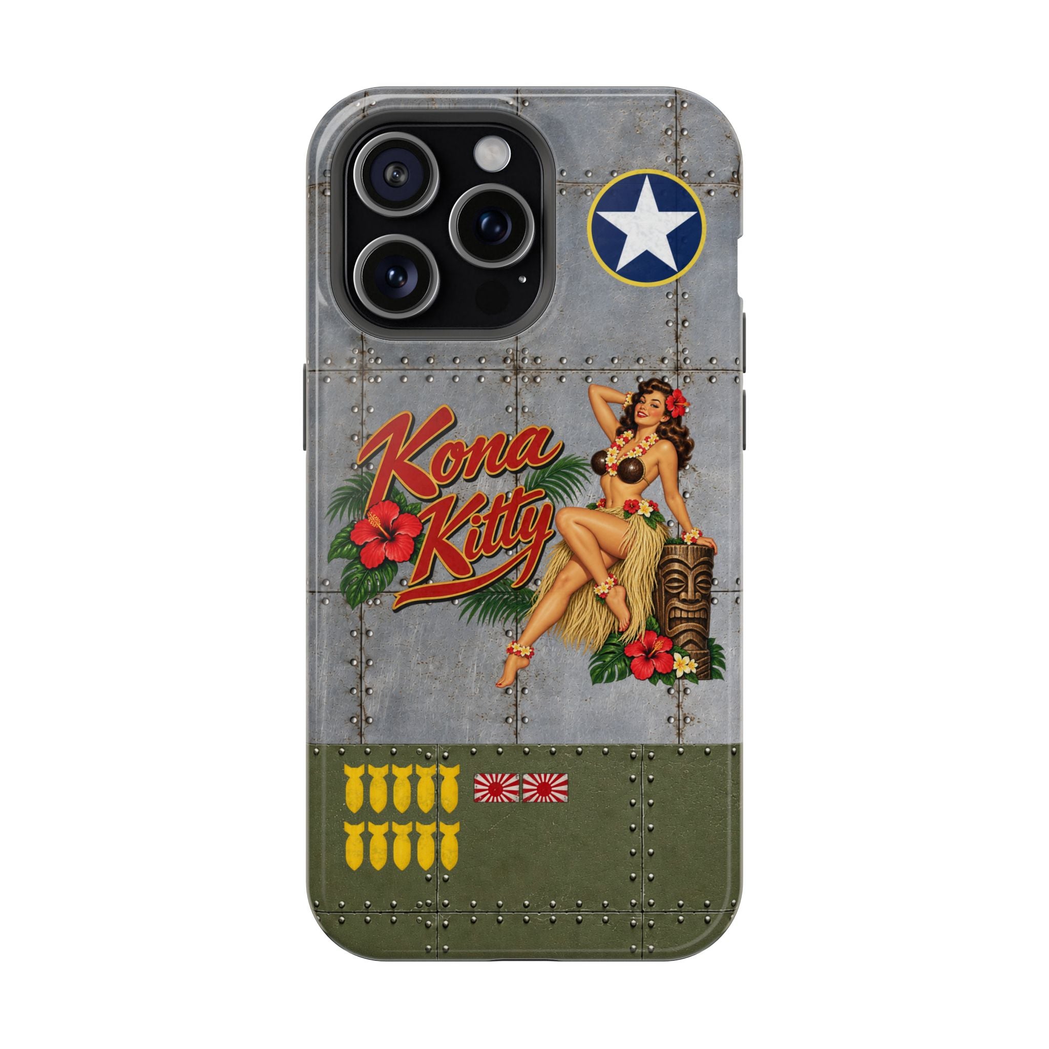 WWII Pinup Nose Art Phone Case, Kona Kitty Airplane Art, MagSafe Dual Layer Case for iPhone & Samsung Galaxy, Vintage Military Art
