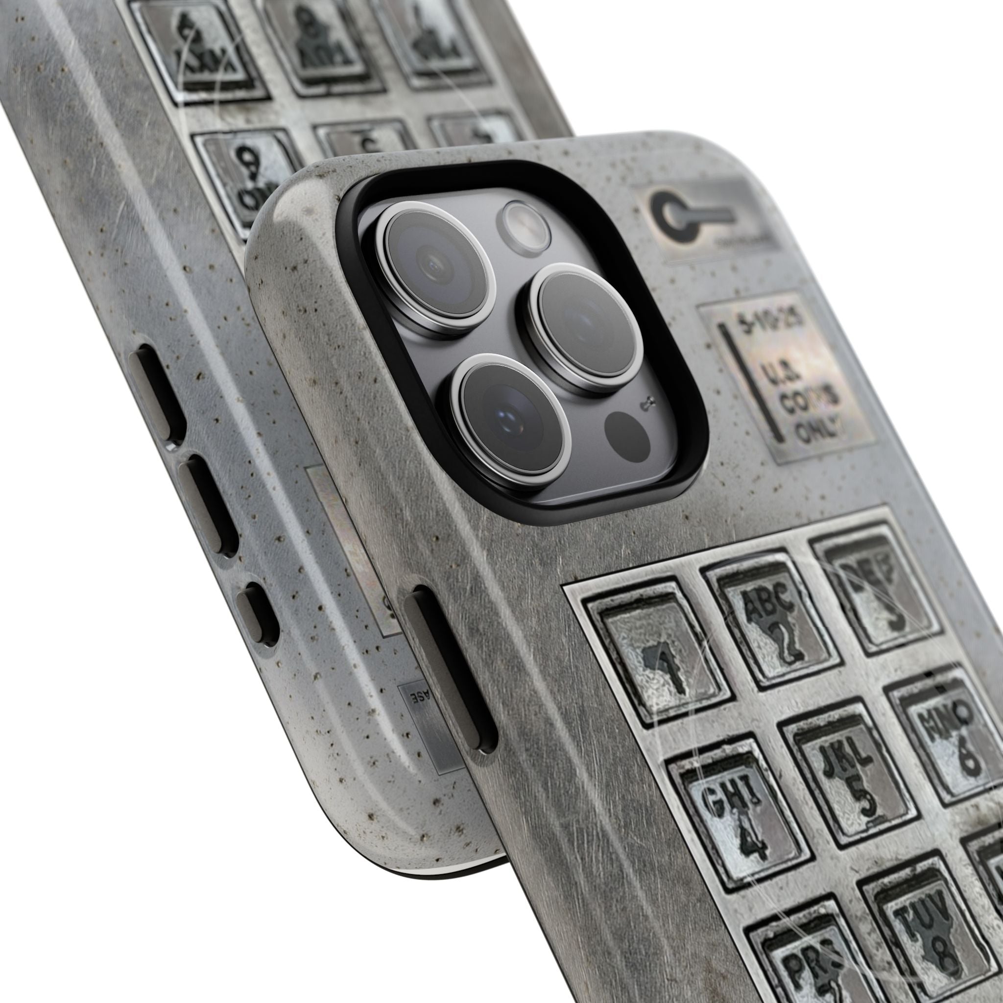 Payphone Retro Tech MagSafe iPhone Case 17 16 15 14 Pro Max Plus TouchTone Pay Phone Distressed 2 Layers of Protection Flat Art