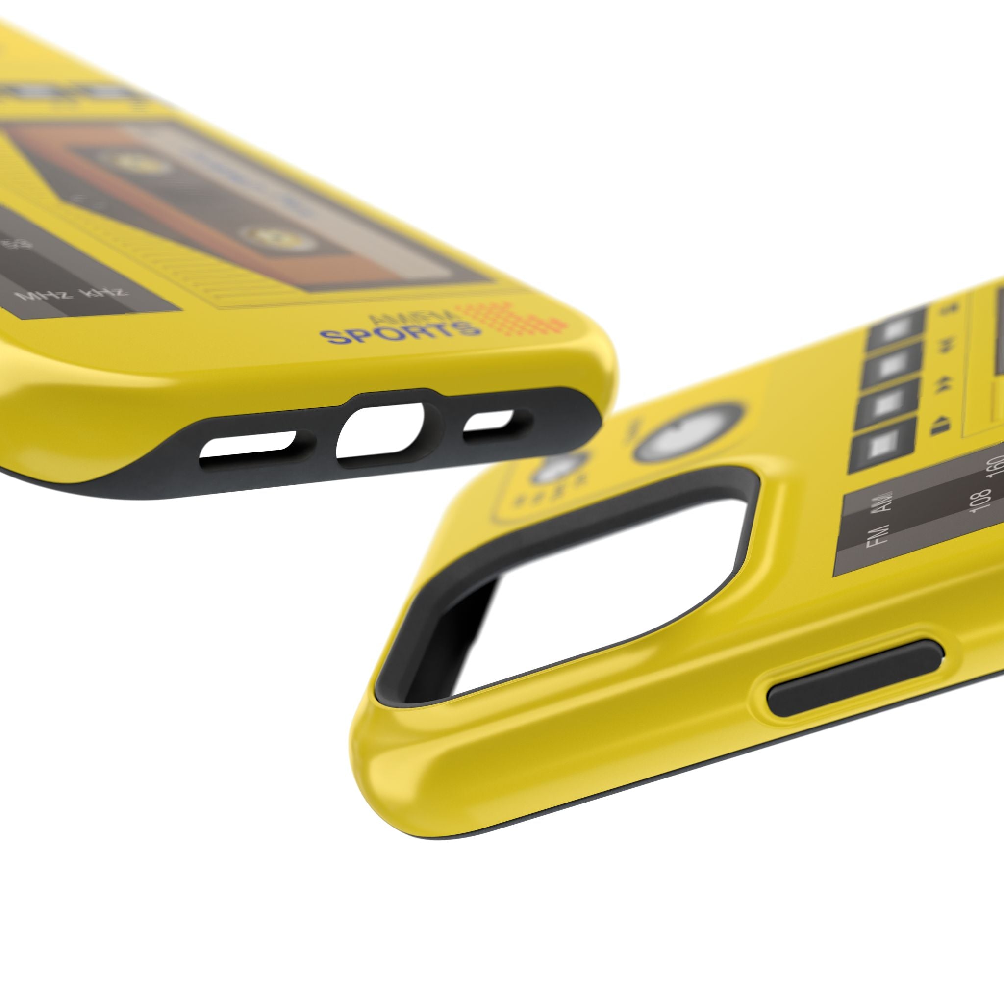 Retro Cassette AM FM Radio iPhone Case, Vintage Walkman Style Phone Case, MagSafe Dual Layer Protective Case Sport Yellow