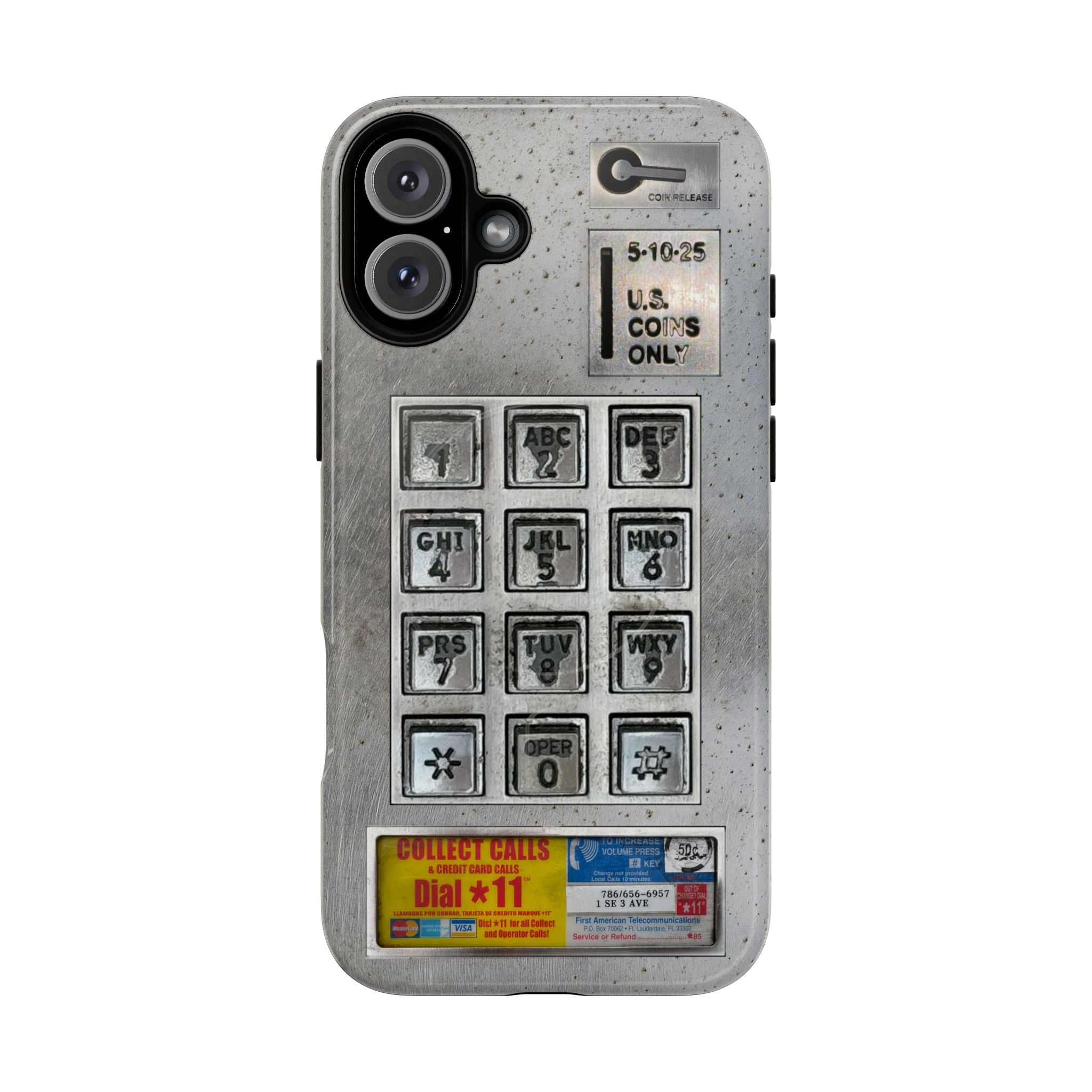 Payphone Retro Tech MagSafe iPhone Case 17 16 15 14 Pro Max Plus TouchTone Pay Phone Distressed 2 Layers of Protection Flat Art