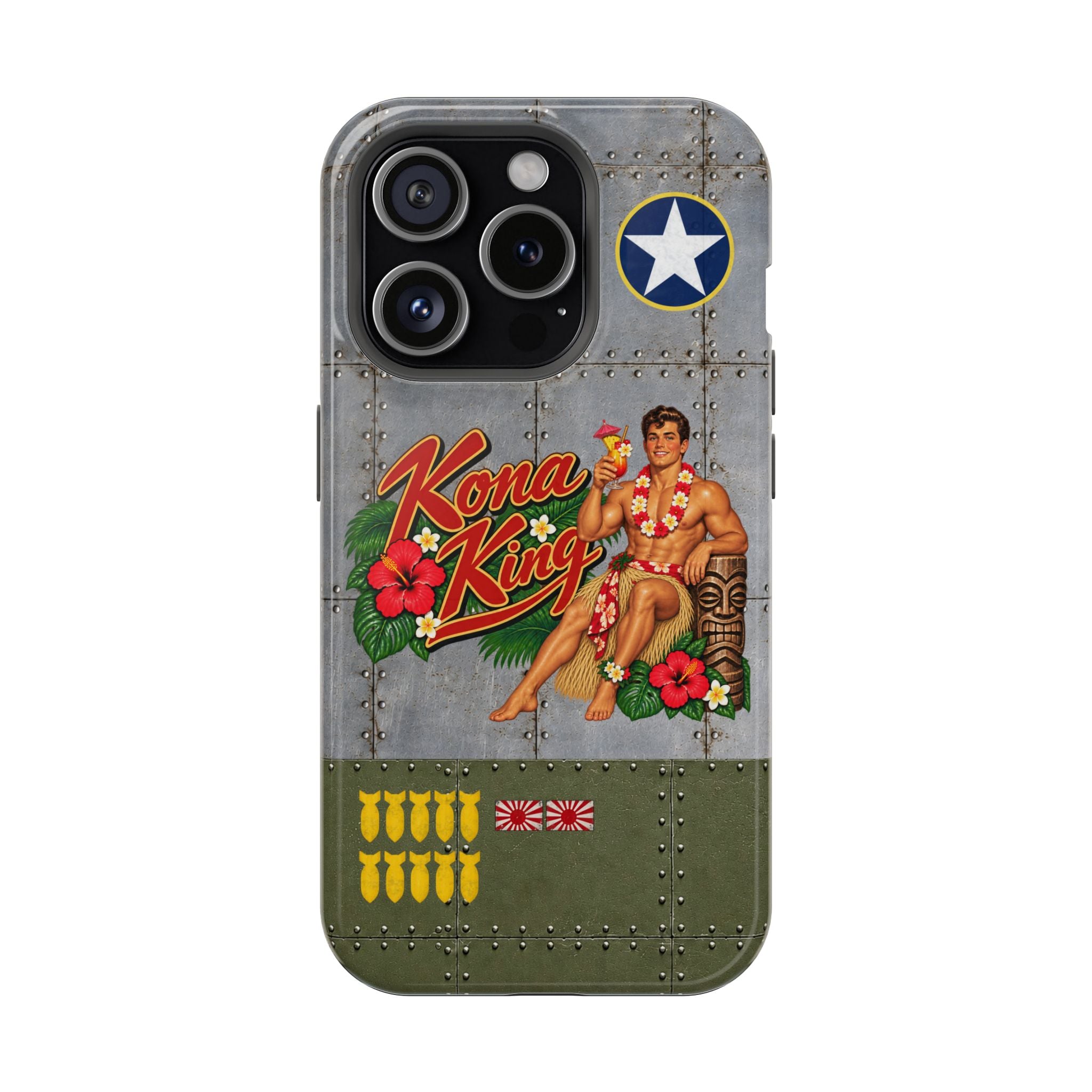 WWII Beefcake Phone Case, Kona King Male Pinup Nose Art, MagSafe Dual Layer Case for iPhone & Samsung Galaxy, Vintage Military Art