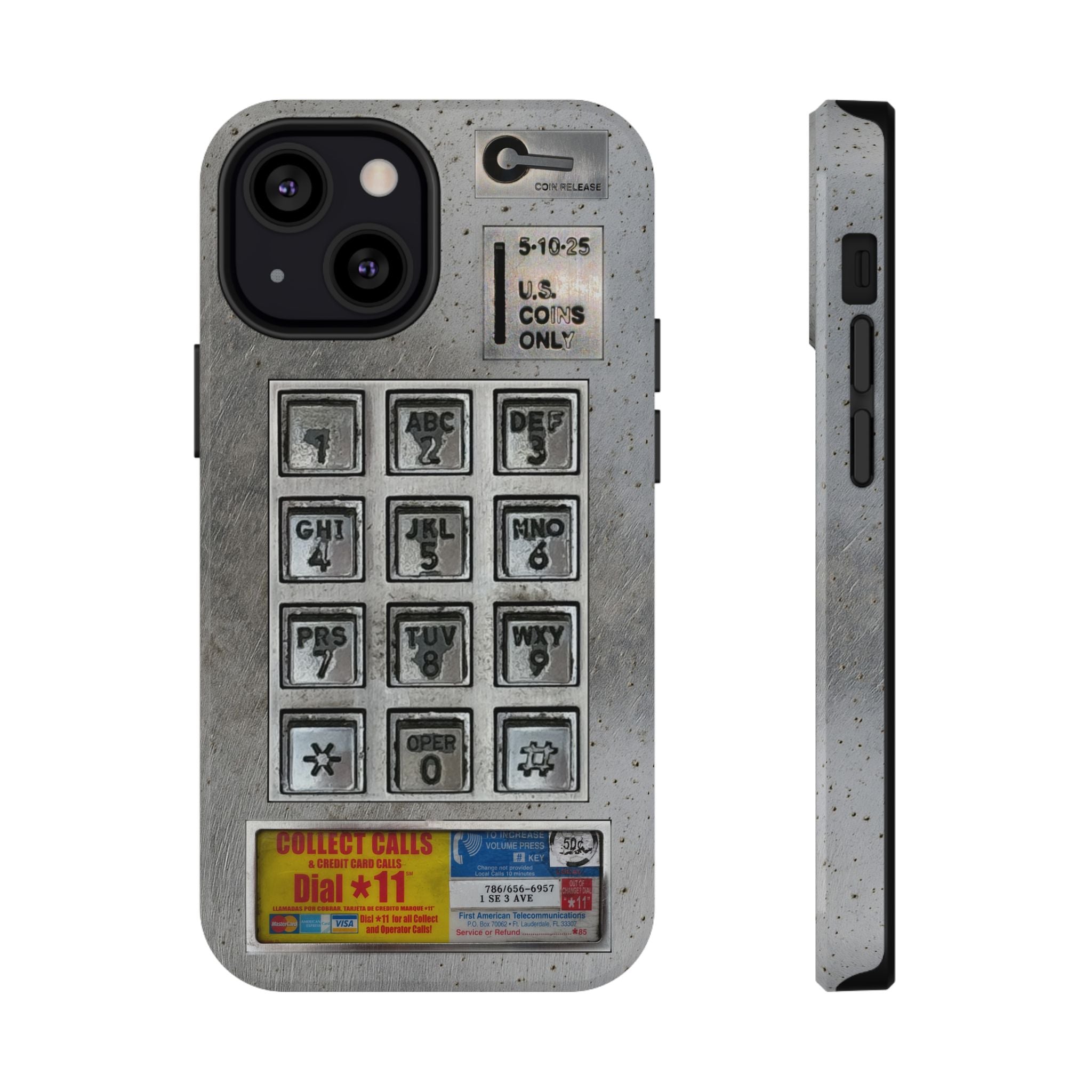 Payphone Retro Tech iPhone Case 17 16 15 14 13 Pro Max Mini Plus Touchtone Distressed Impact Resistant 2 Layers of Protection