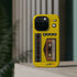 Retro Cassette AM FM Radio iPhone Case, Vintage Walkman Style Phone Case, MagSafe Dual Layer Protective Case Sport Yellow