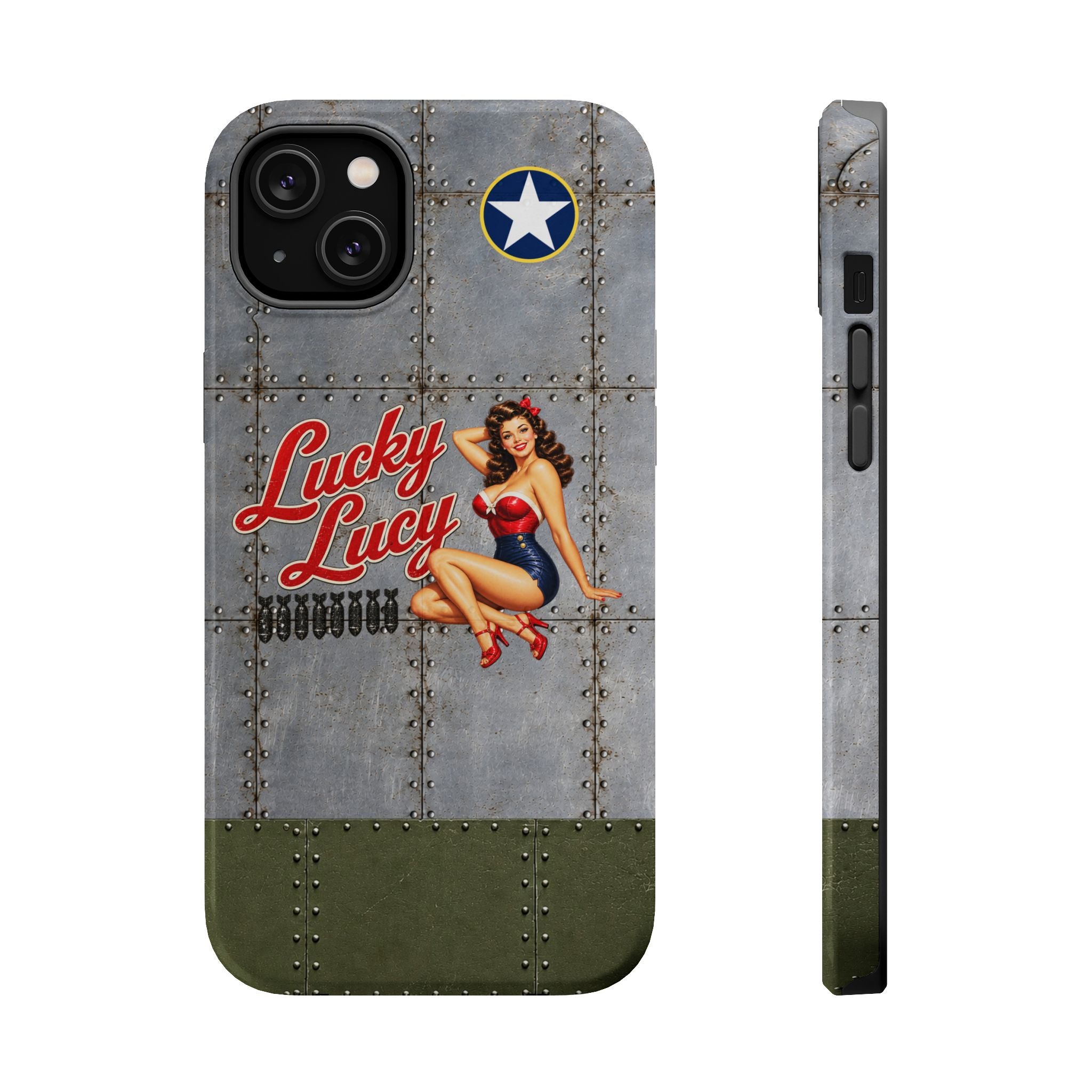 WWII Pinup Phone Case, Lucky Lucy Nose Art, MagSafe Dual Layer Case for iPhone & Samsung Galaxy, Vintage Aircraft Art