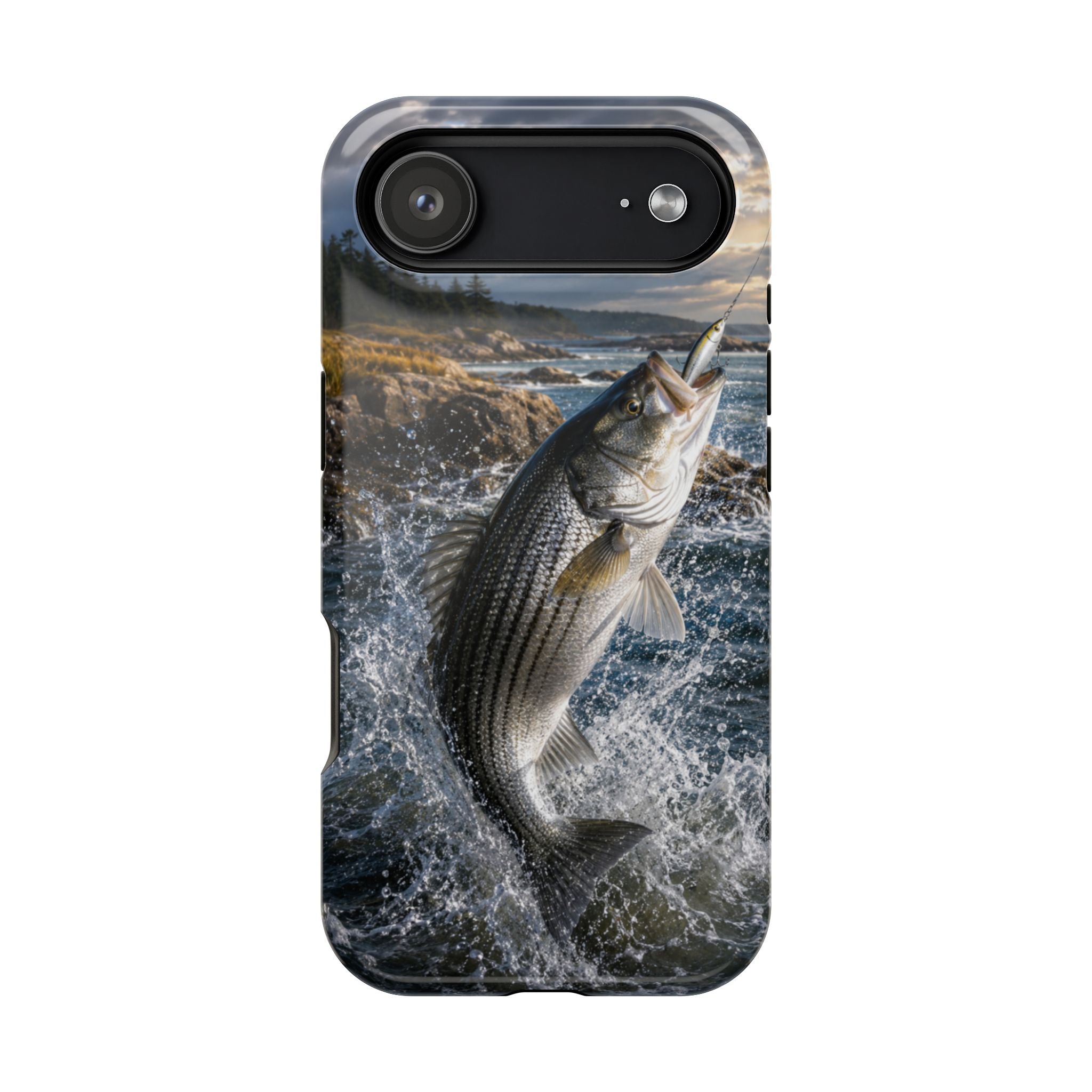 Striped Bass Fishing Fish Phone Case MagSafe Compatible for iPhone & Samsung Galaxy | Striper Fisherman Gift | Dual Layer Tough Case