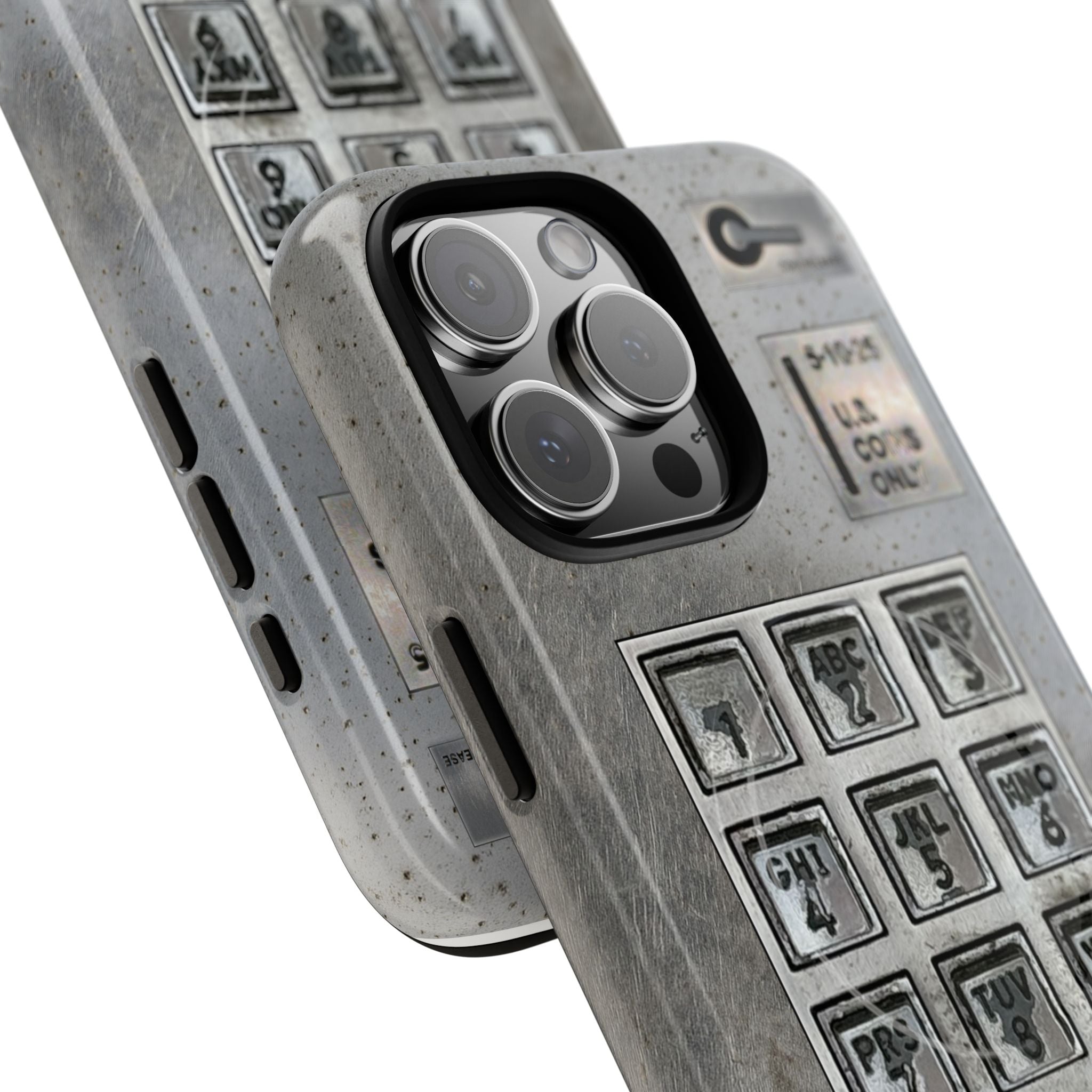 Payphone Retro Tech MagSafe iPhone Case 17 16 15 14 Pro Max Plus TouchTone Pay Phone Distressed 2 Layers of Protection Flat Art