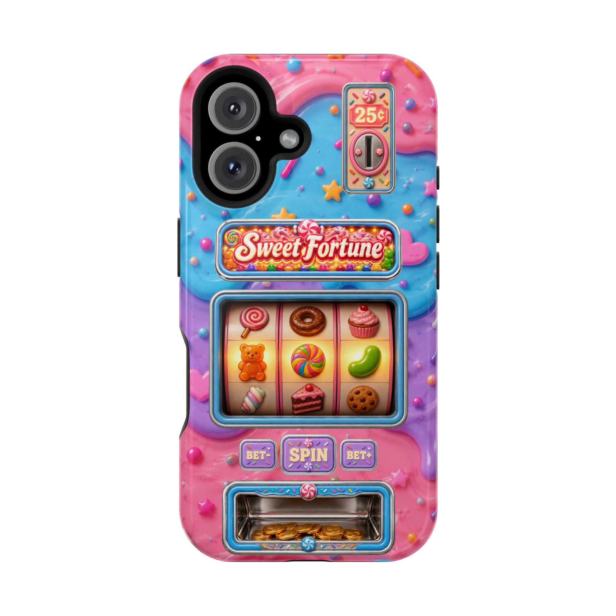 Candy Slot Machine iPhone Case, Sweet Fortune Casino Phone Cover, Colorful Candy Game Inspired MagSafe Compatible with Duel Layer Protection