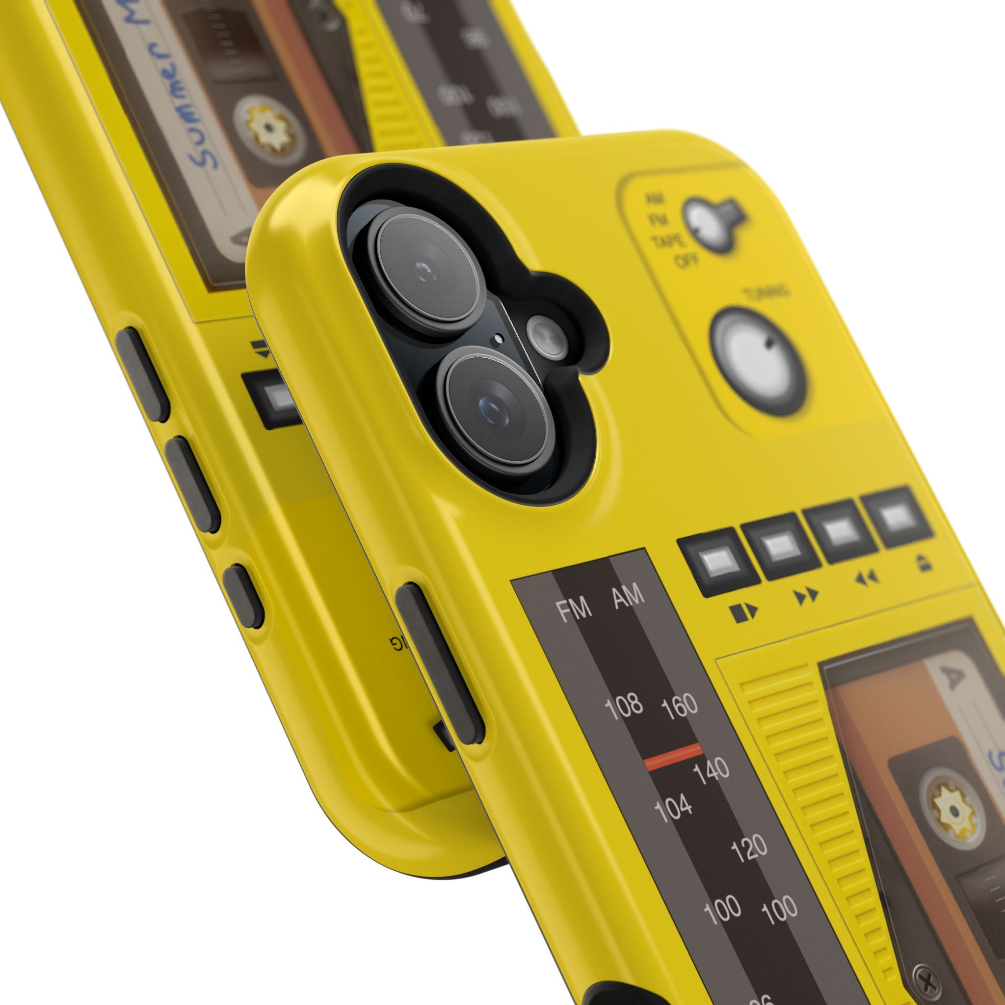 Retro Cassette AM FM Radio iPhone Case, Vintage Walkman Style Phone Case, MagSafe Dual Layer Protective Case Sport Yellow