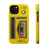 Retro Cassette AM FM Radio iPhone Case, Vintage Walkman Style Phone Case, MagSafe Dual Layer Protective Case Sport Yellow