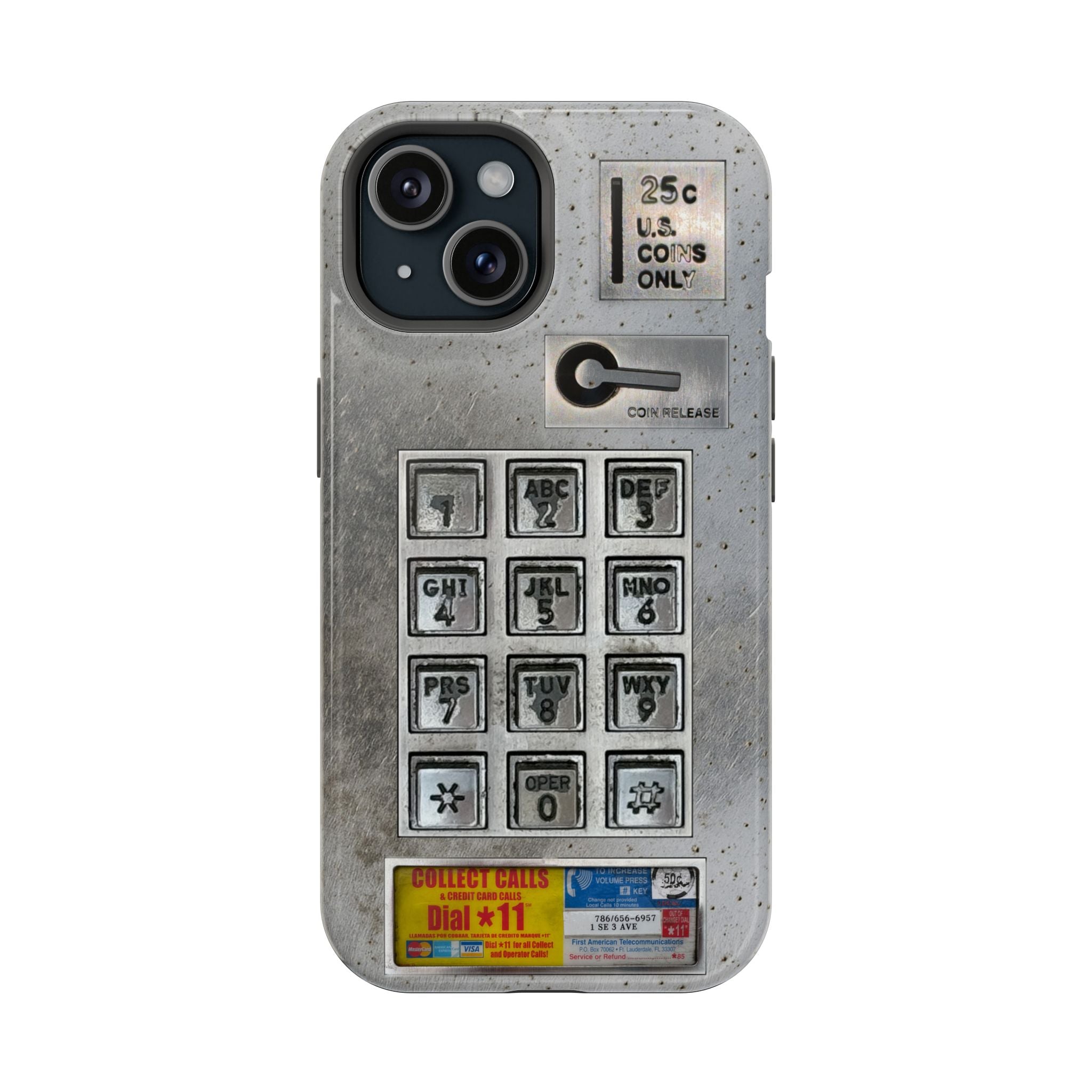 Payphone Retro Tech MagSafe Phone Case For iPhone and Samsung Galaxy 26 - TouchTone Pay Phone Distressed 2 Layers of Protection Flat Art