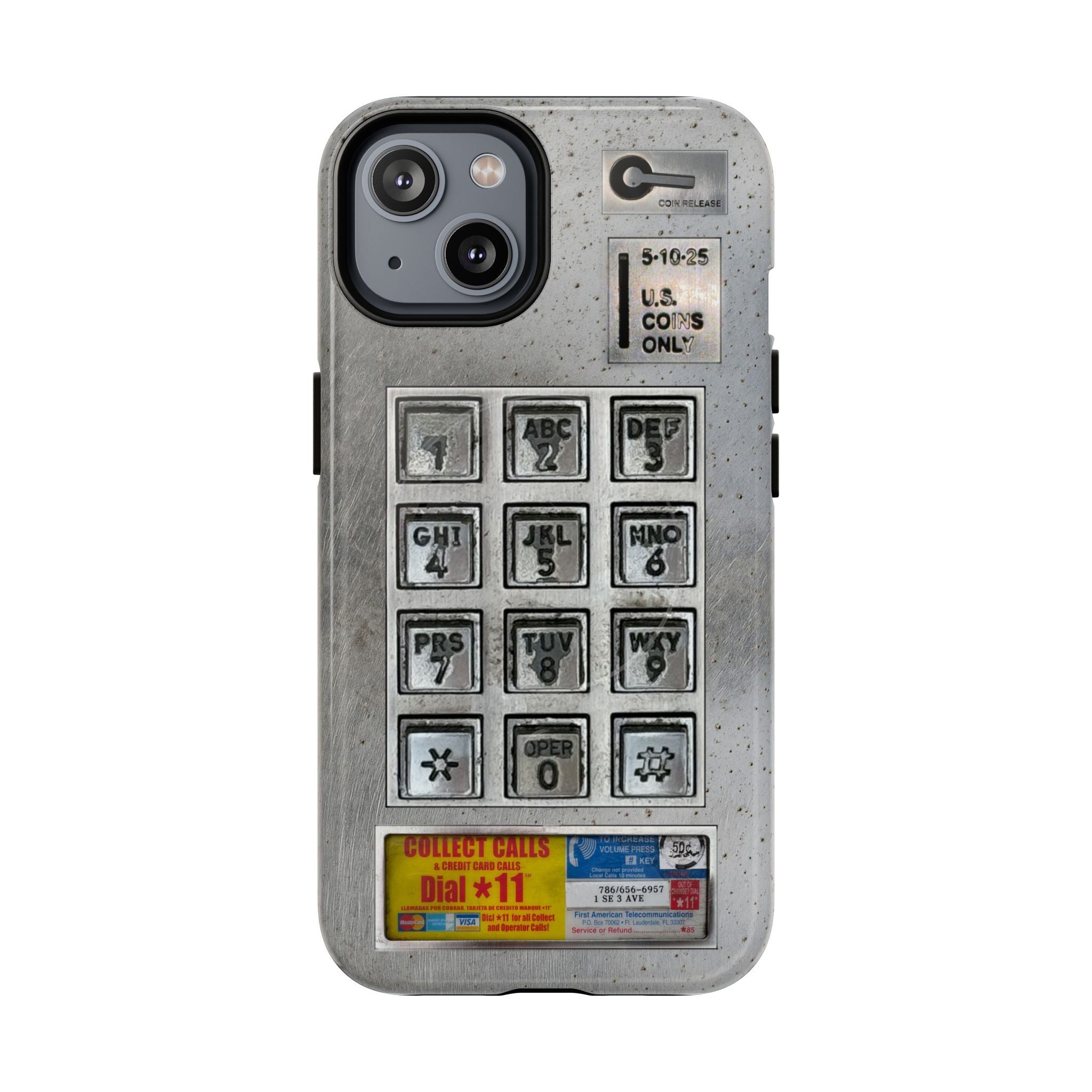 Payphone Retro Tech MagSafe iPhone Case 17 16 15 14 Pro Max Plus TouchTone Pay Phone Distressed 2 Layers of Protection Flat Art