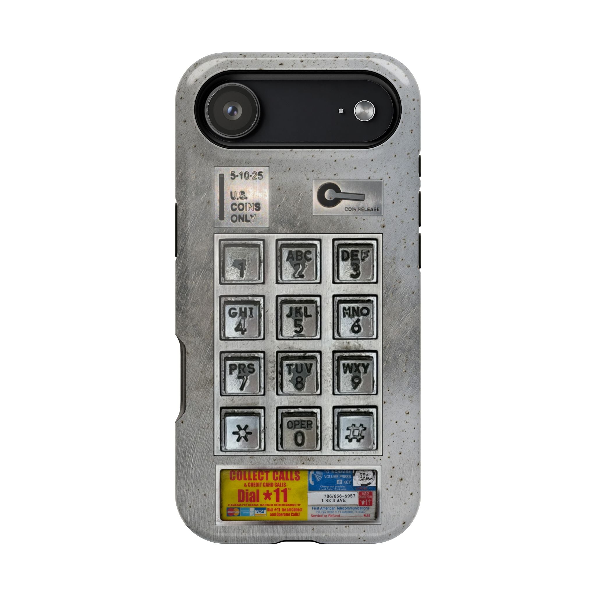 Payphone Retro Tech iPhone Case 17 16 15 14 13 Pro Max Mini Plus Touchtone Distressed Impact Resistant 2 Layers of Protection