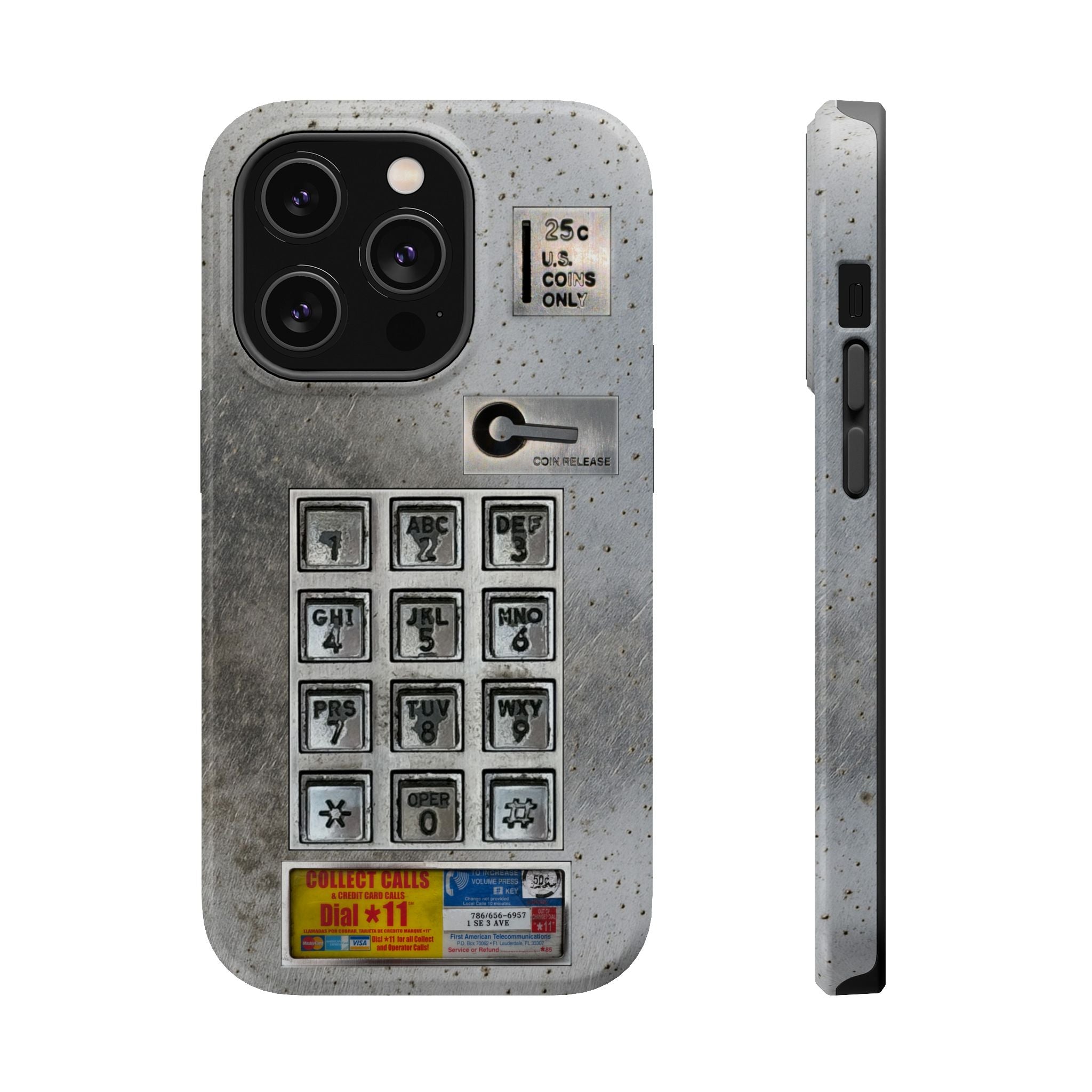Payphone Retro Tech MagSafe Phone Case For iPhone and Samsung Galaxy 26 - TouchTone Pay Phone Distressed 2 Layers of Protection Flat Art