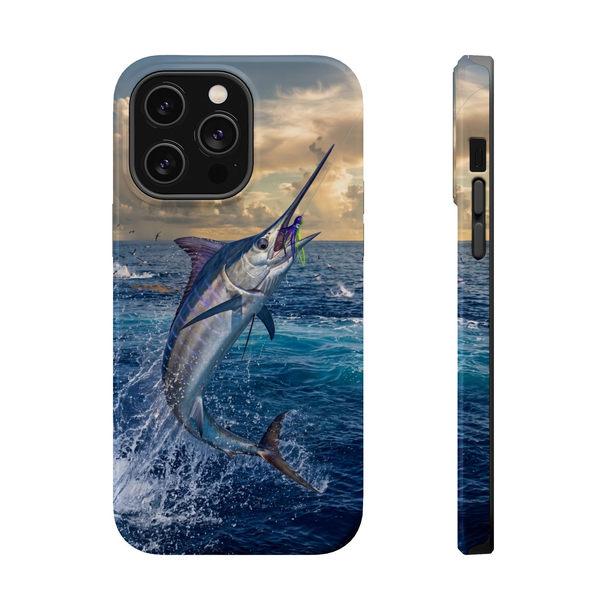 Marlin Fishing Fish Phone Case MagSafe Compatible for iPhone & Samsung Galaxy | Blue Marlin Fisherman Gift | Dual Layer Tough Case