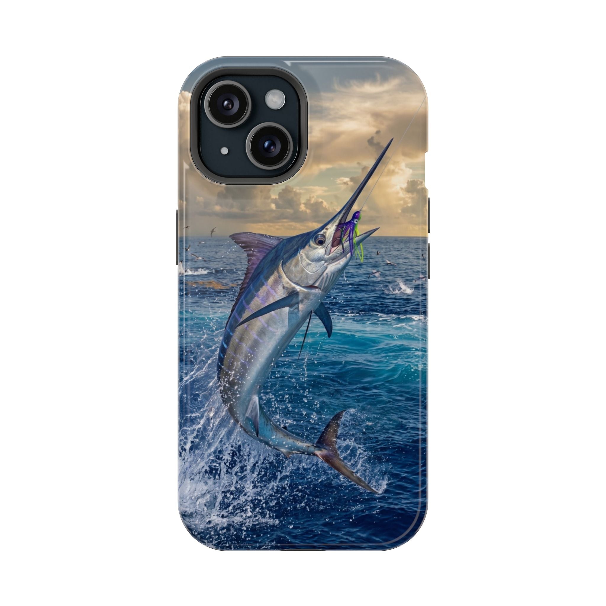 Marlin Fishing Fish Phone Case MagSafe Compatible for iPhone & Samsung Galaxy | Blue Marlin Fisherman Gift | Dual Layer Tough Case