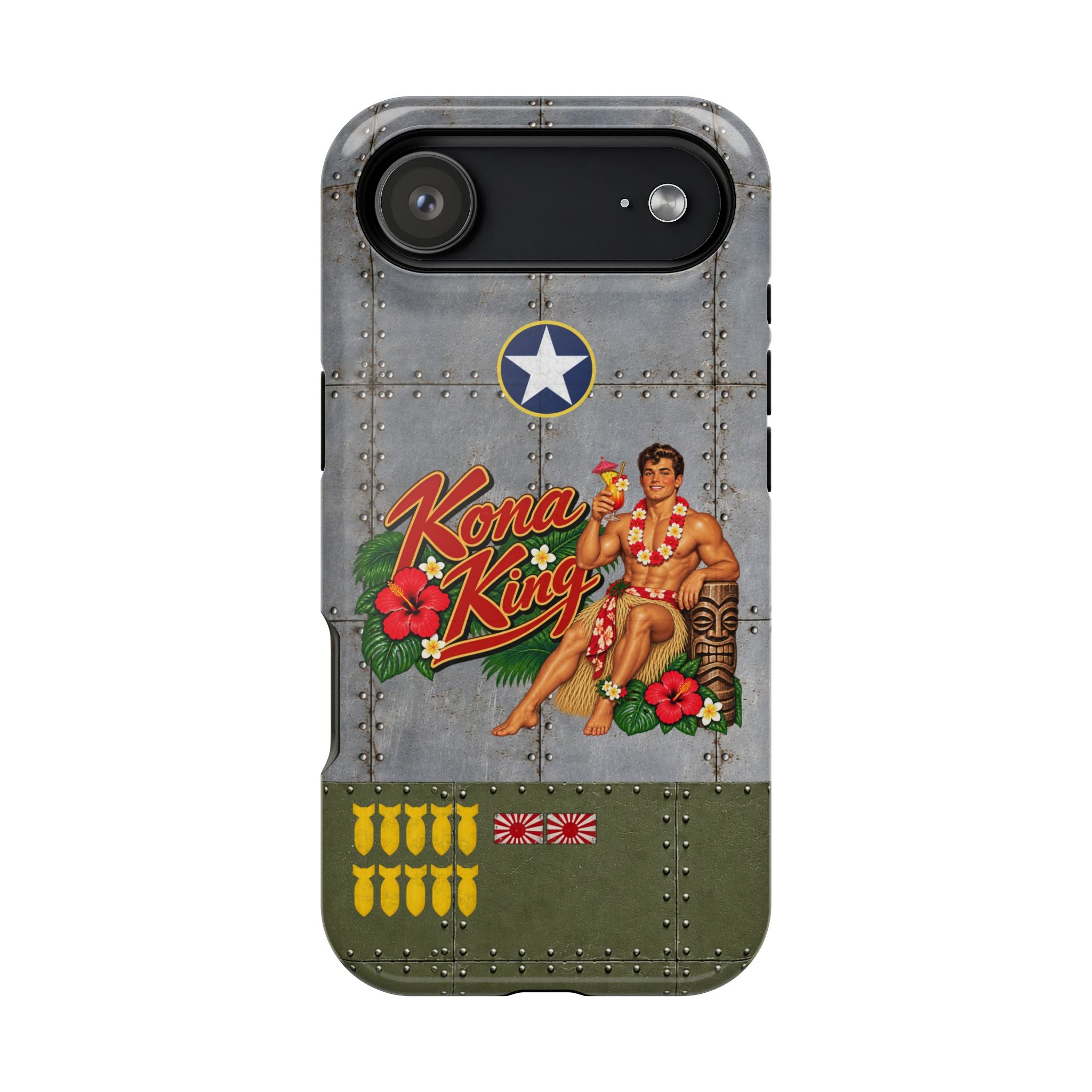 WWII Beefcake Phone Case, Kona King Male Pinup Nose Art, MagSafe Dual Layer Case for iPhone & Samsung Galaxy, Vintage Military Art