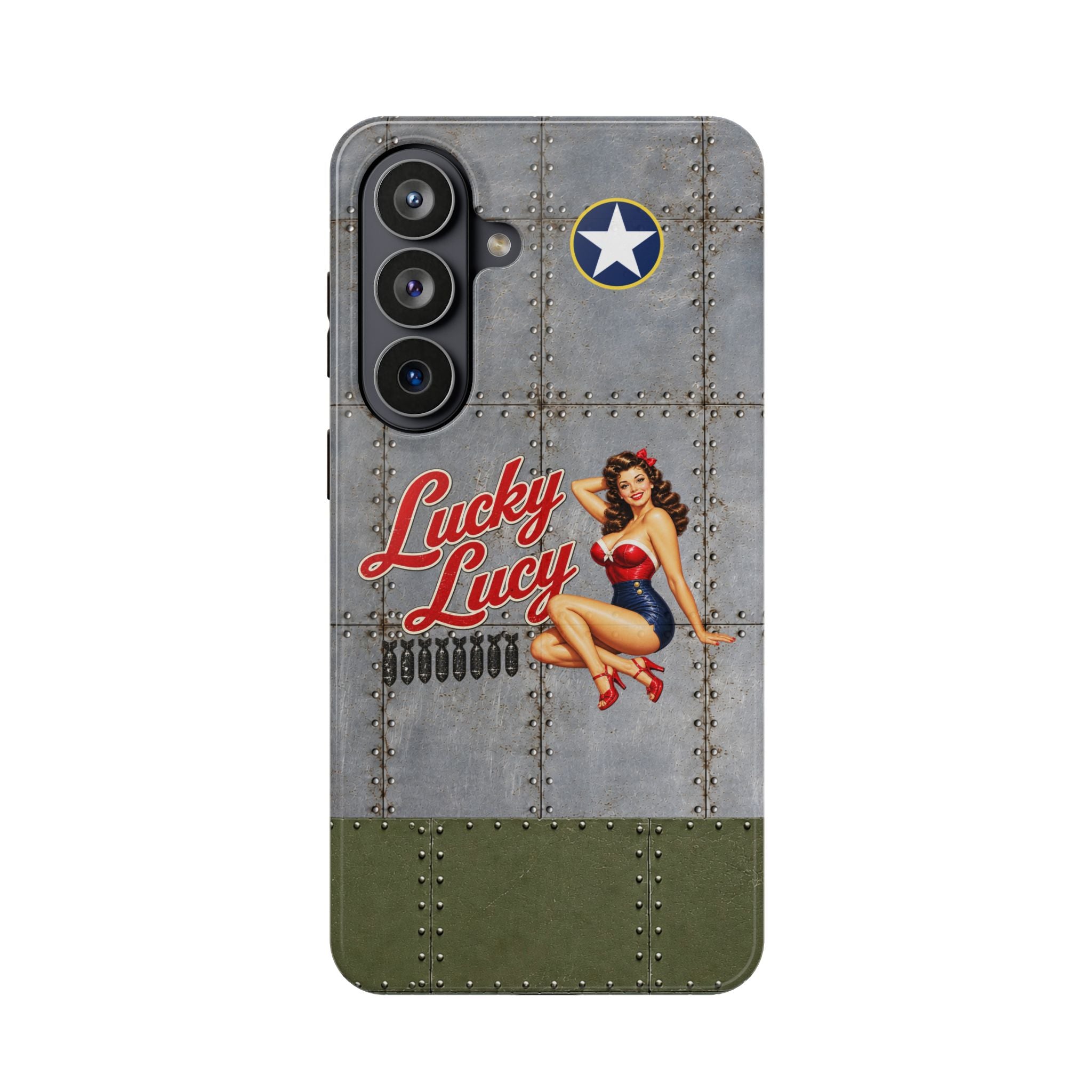 WWII Pinup Phone Case, Lucky Lucy Nose Art, MagSafe Dual Layer Case for iPhone & Samsung Galaxy, Vintage Aircraft Art