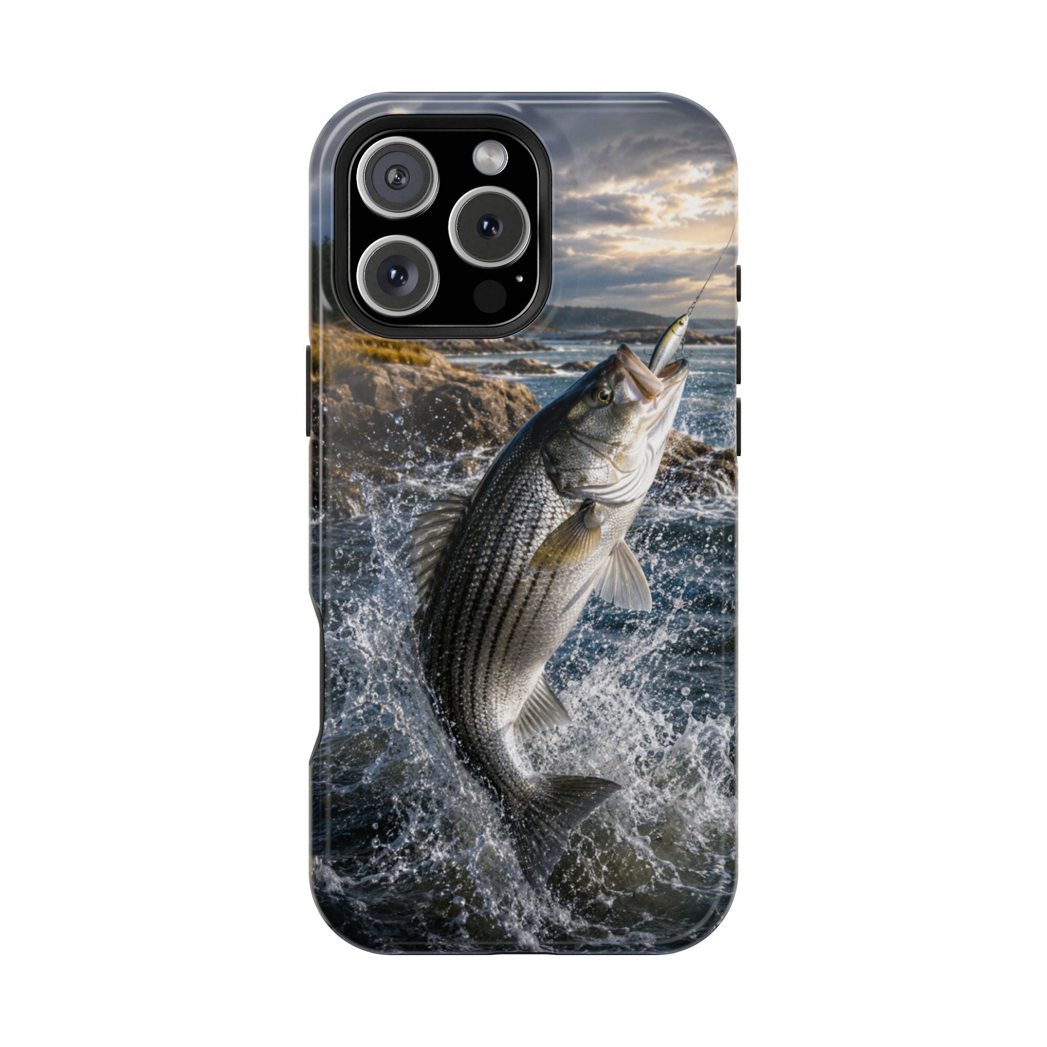 Striped Bass Fishing Fish Phone Case MagSafe Compatible for iPhone & Samsung Galaxy | Striper Fisherman Gift | Dual Layer Tough Case