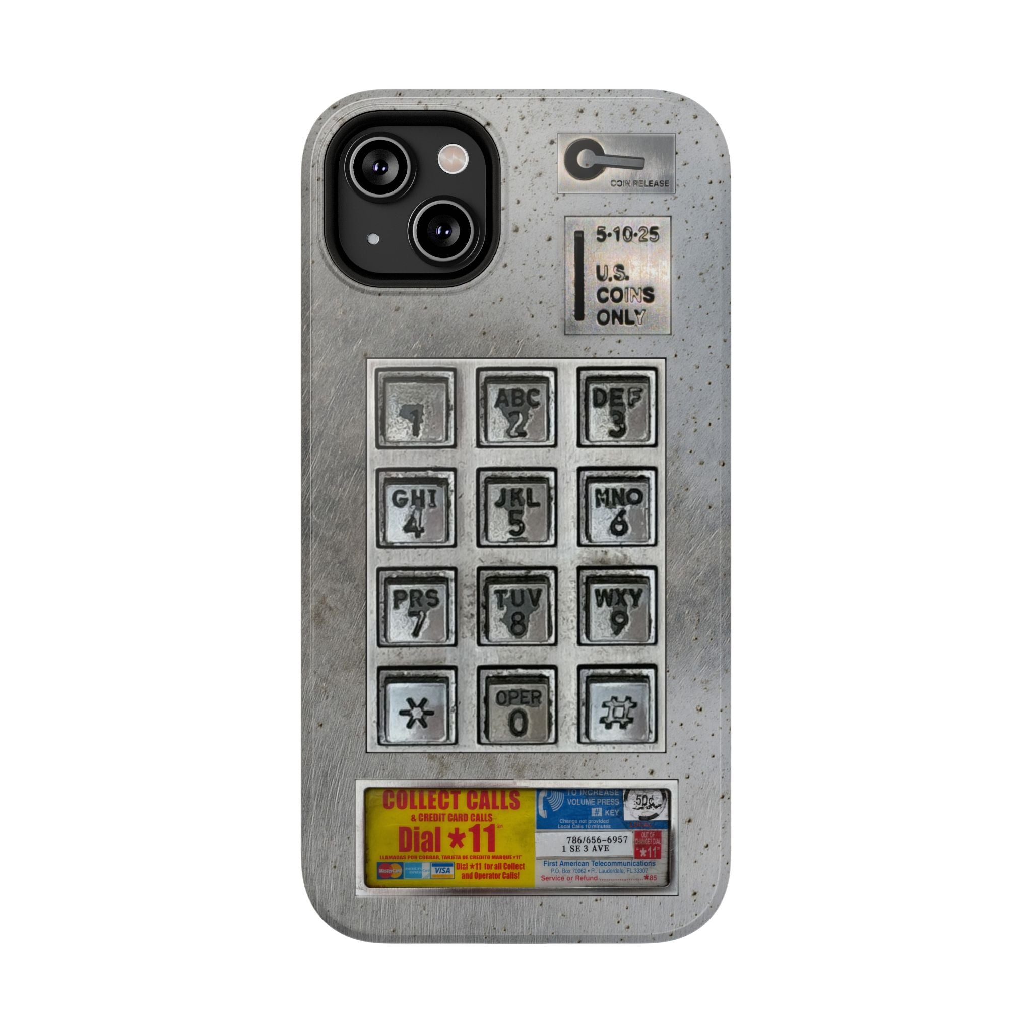 Payphone Retro Tech iPhone Case 17 16 15 14 13 Pro Max Mini Plus Touchtone Distressed Impact Resistant 2 Layers of Protection
