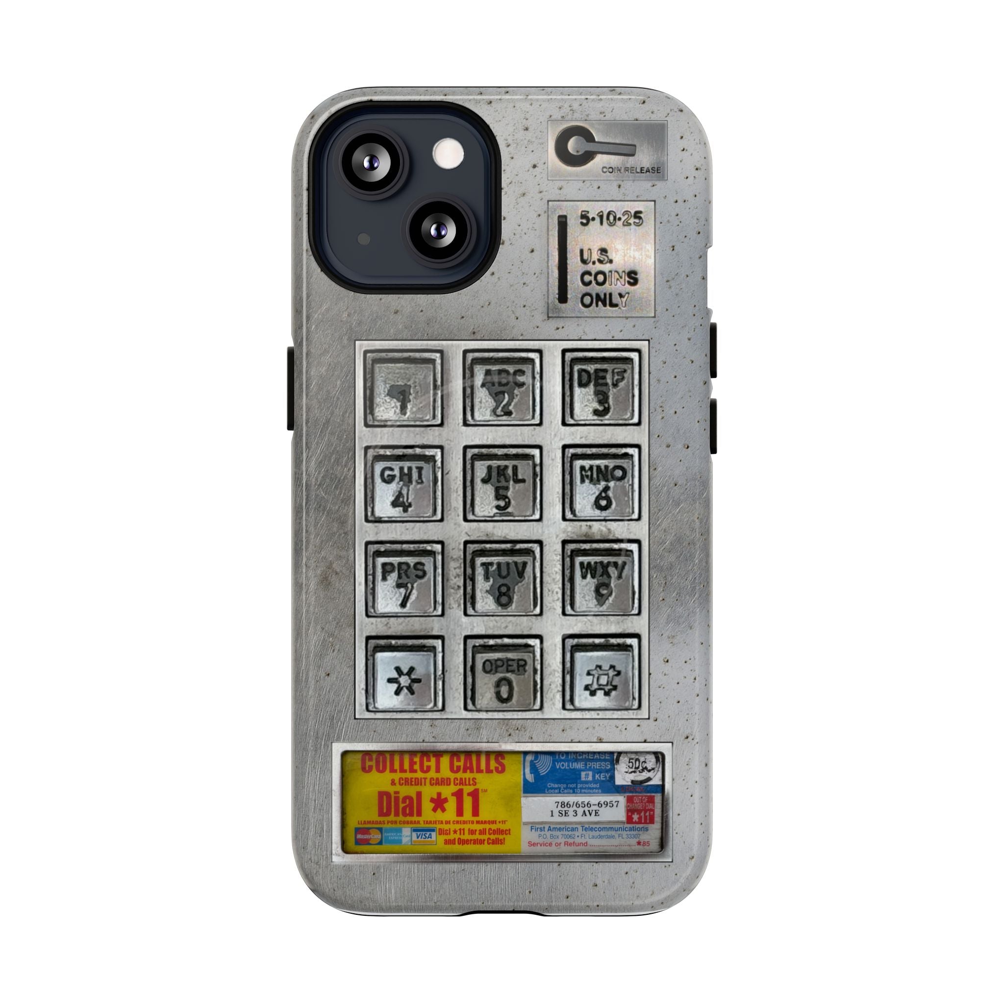 Payphone Retro Tech MagSafe iPhone Case 17 16 15 14 Pro Max Plus TouchTone Pay Phone Distressed 2 Layers of Protection Flat Art