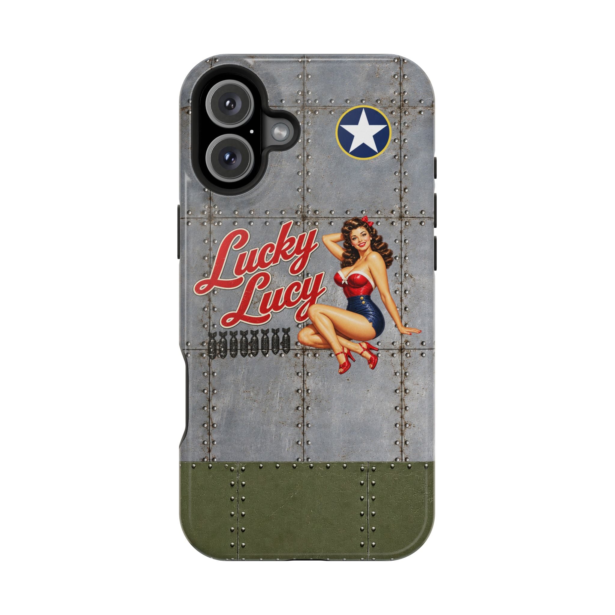WWII Pinup Phone Case, Lucky Lucy Nose Art, MagSafe Dual Layer Case for iPhone & Samsung Galaxy, Vintage Aircraft Art