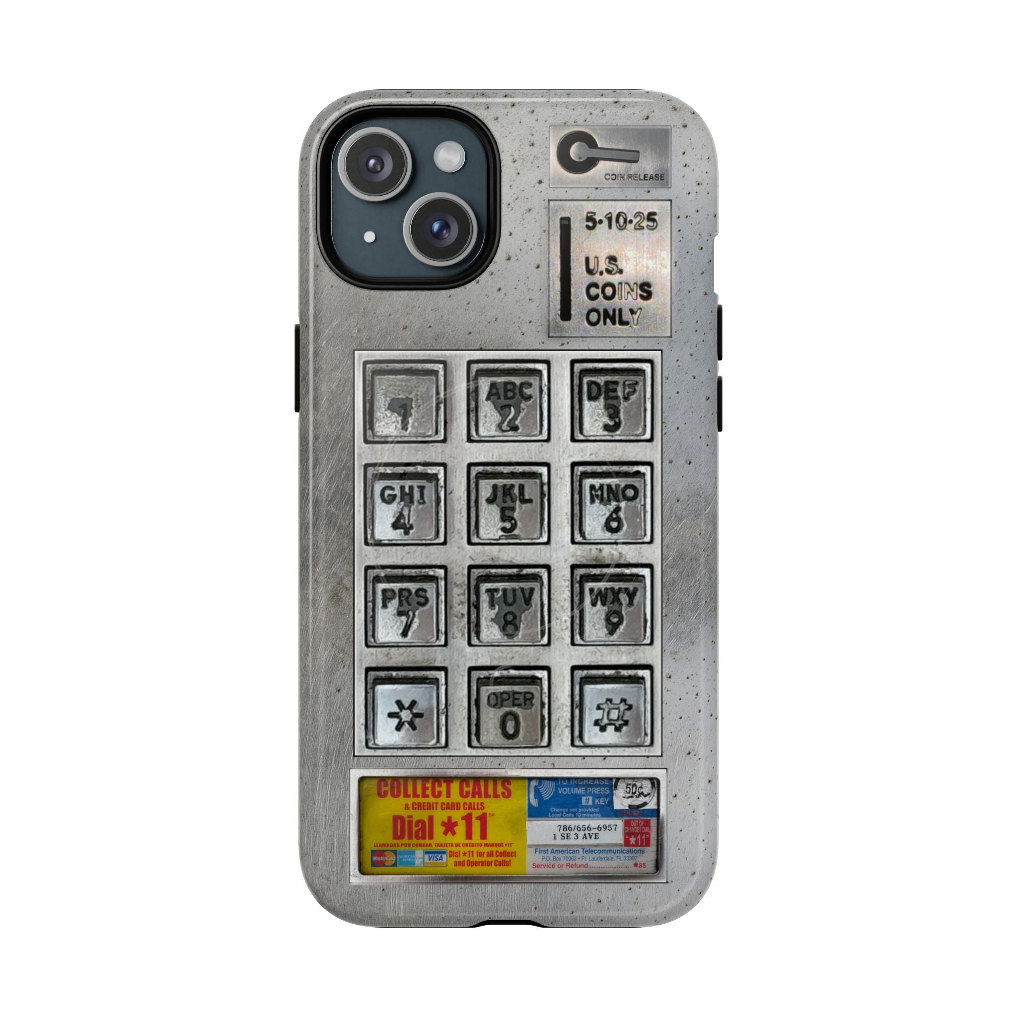 Payphone Retro Tech MagSafe iPhone Case 17 16 15 14 Pro Max Plus TouchTone Pay Phone Distressed 2 Layers of Protection Flat Art