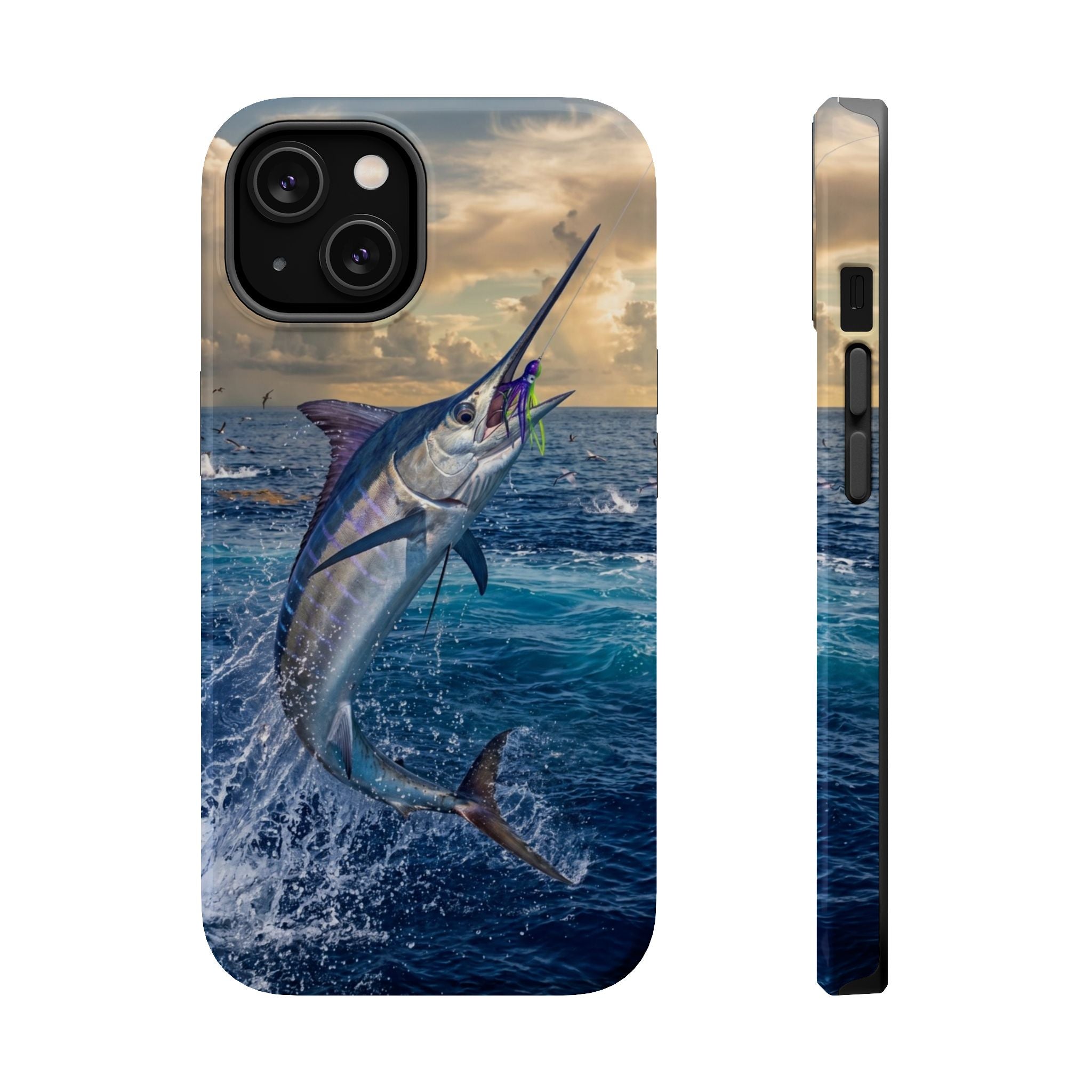 Marlin Fishing Fish Phone Case MagSafe Compatible for iPhone & Samsung Galaxy | Blue Marlin Fisherman Gift | Dual Layer Tough Case