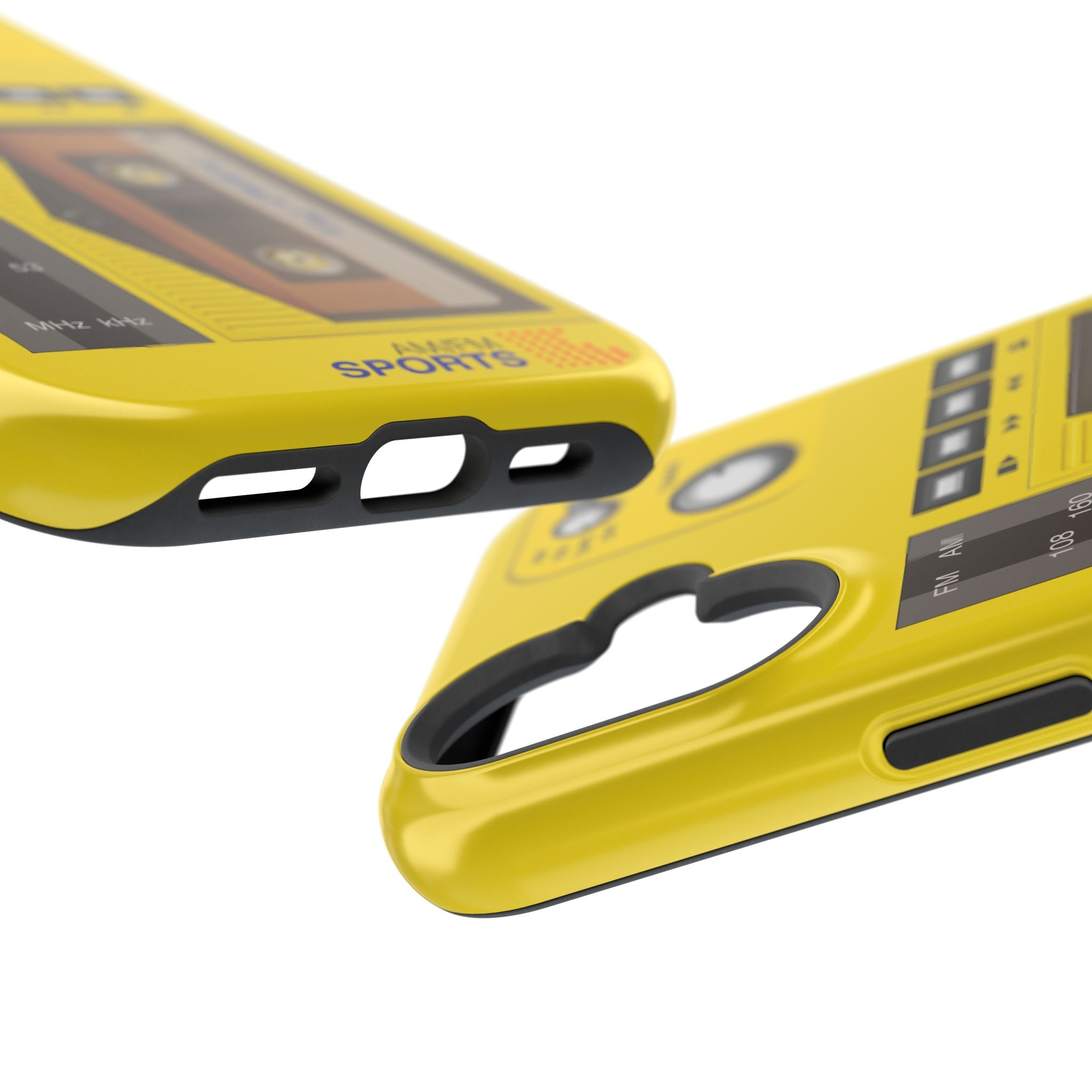Retro Cassette AM FM Radio iPhone Case, Vintage Walkman Style Phone Case, MagSafe Dual Layer Protective Case Sport Yellow