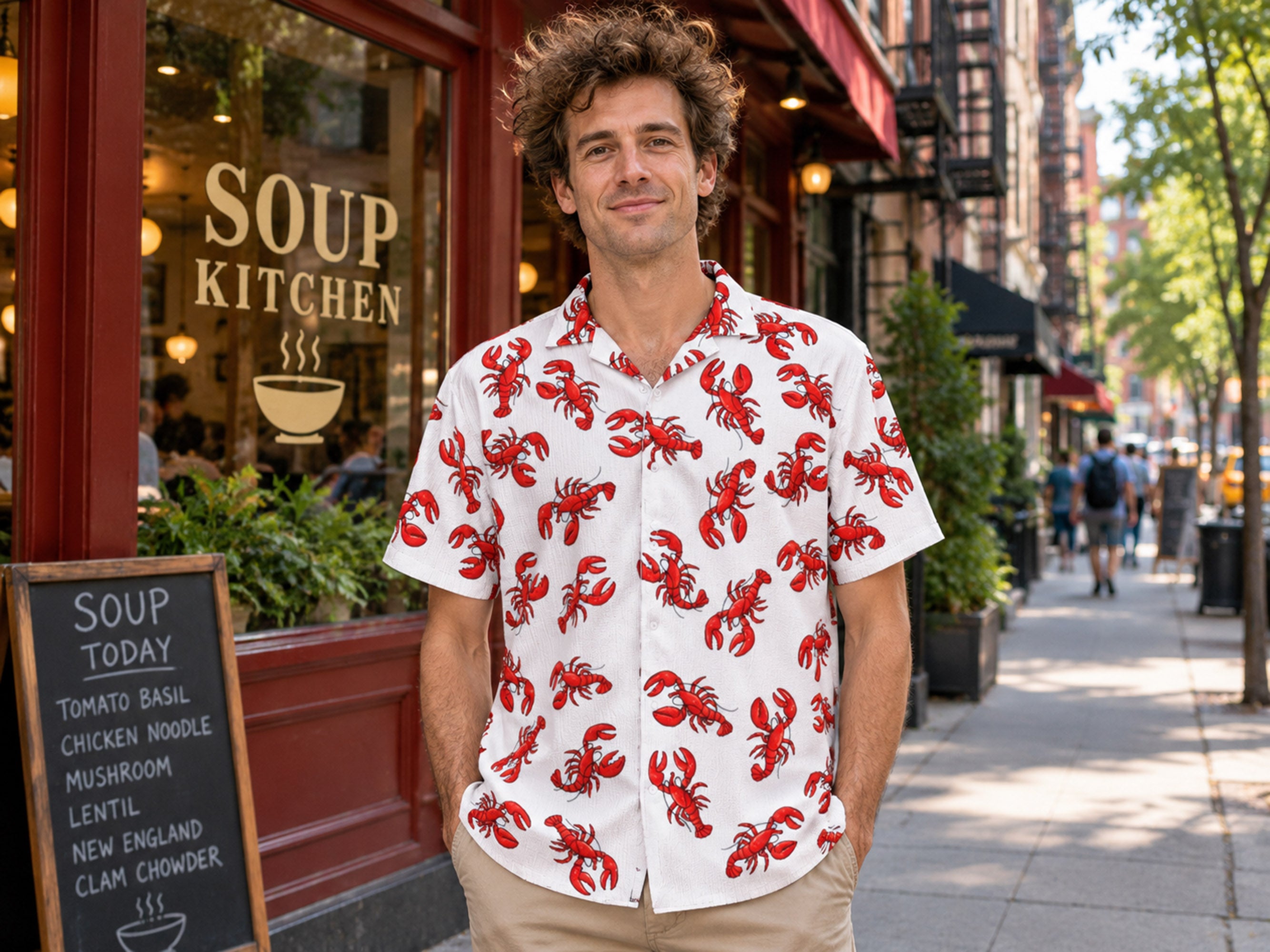 Lobster Shirt Print Hawaiian Cut Costume Kramer - Mid-Century Modern