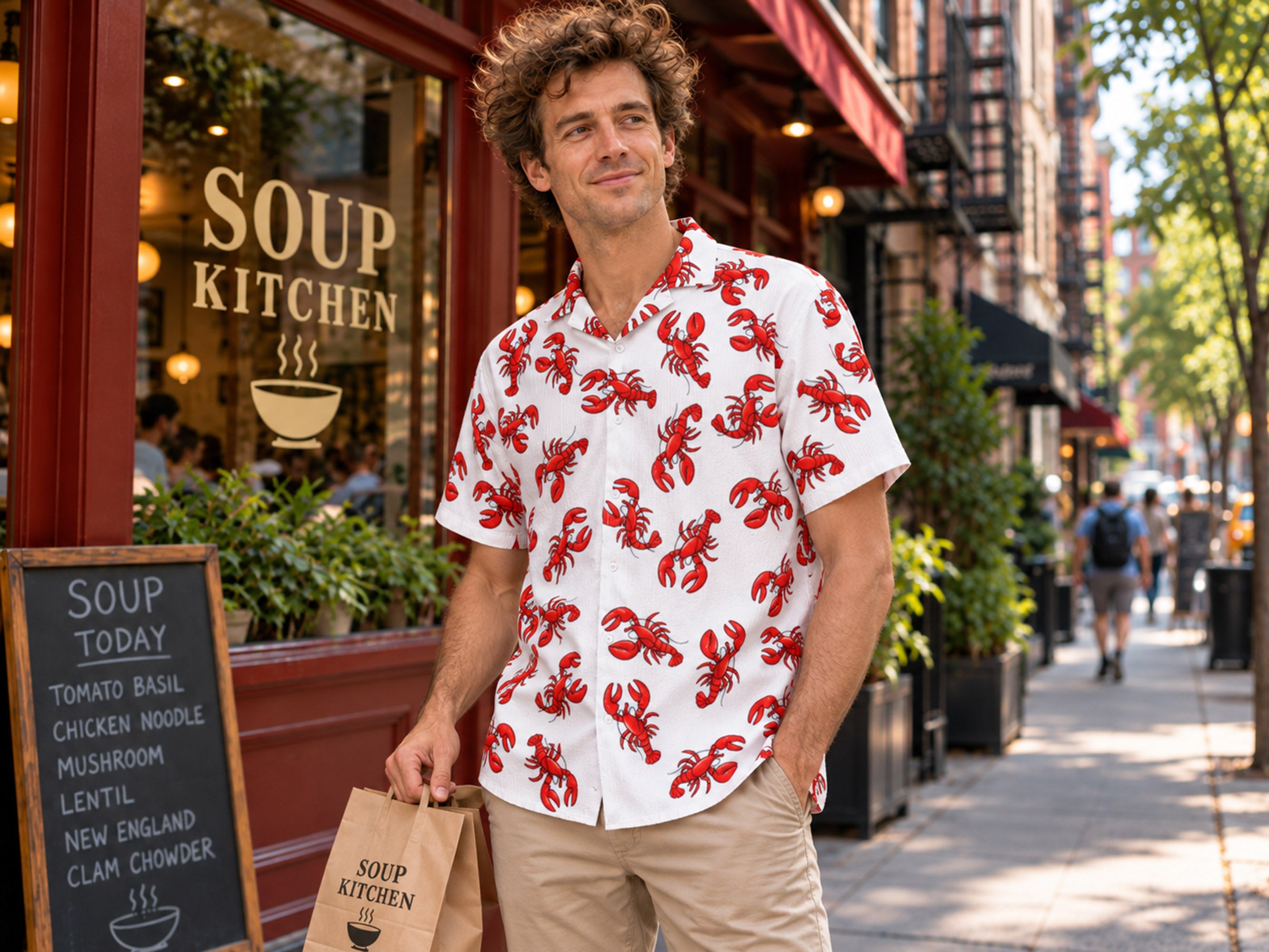 Lobster Shirt Print Hawaiian Cut Costume Kramer - Mid-Century Modern