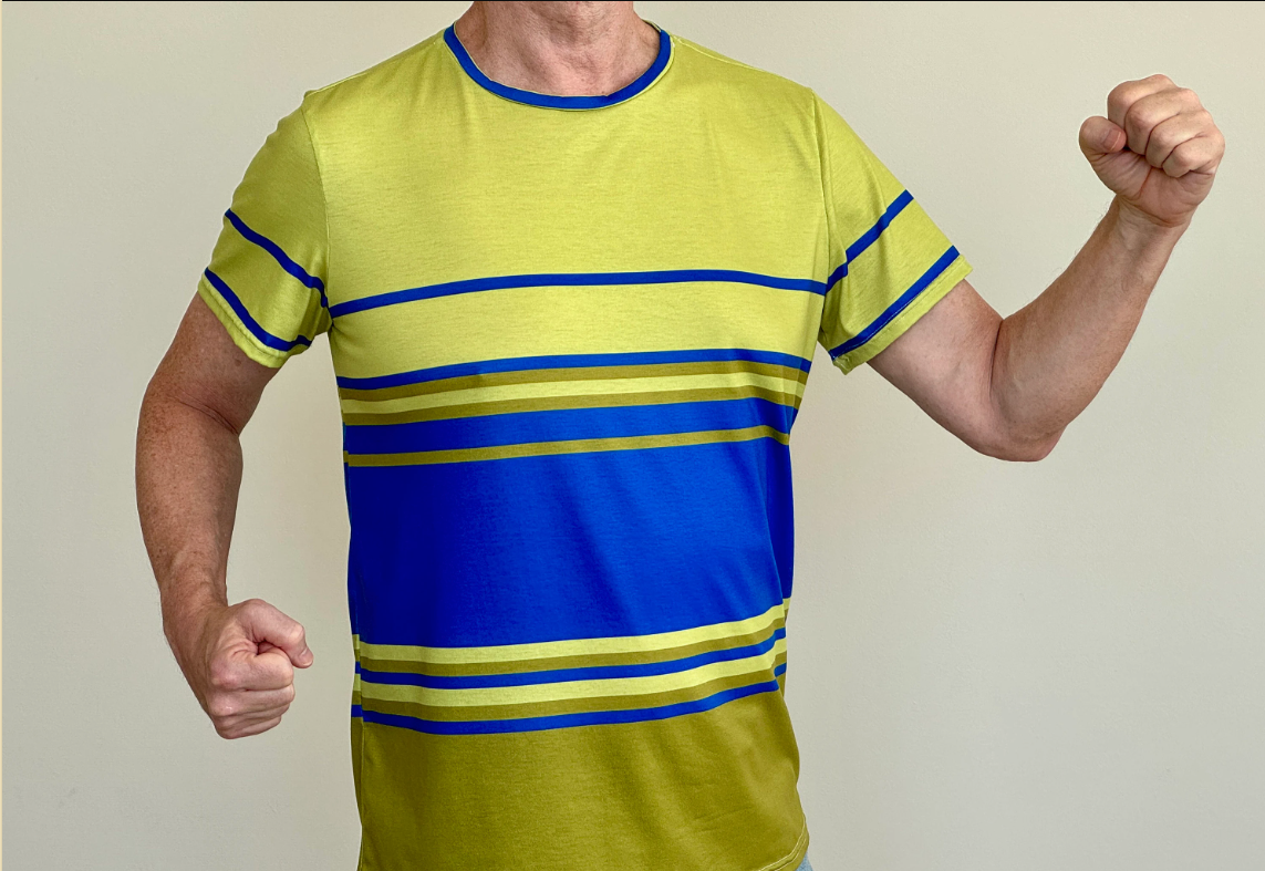 Tight Pants Costume Short Sleeve Green and Blue Striped T-Shirt - Fallon Ferrell