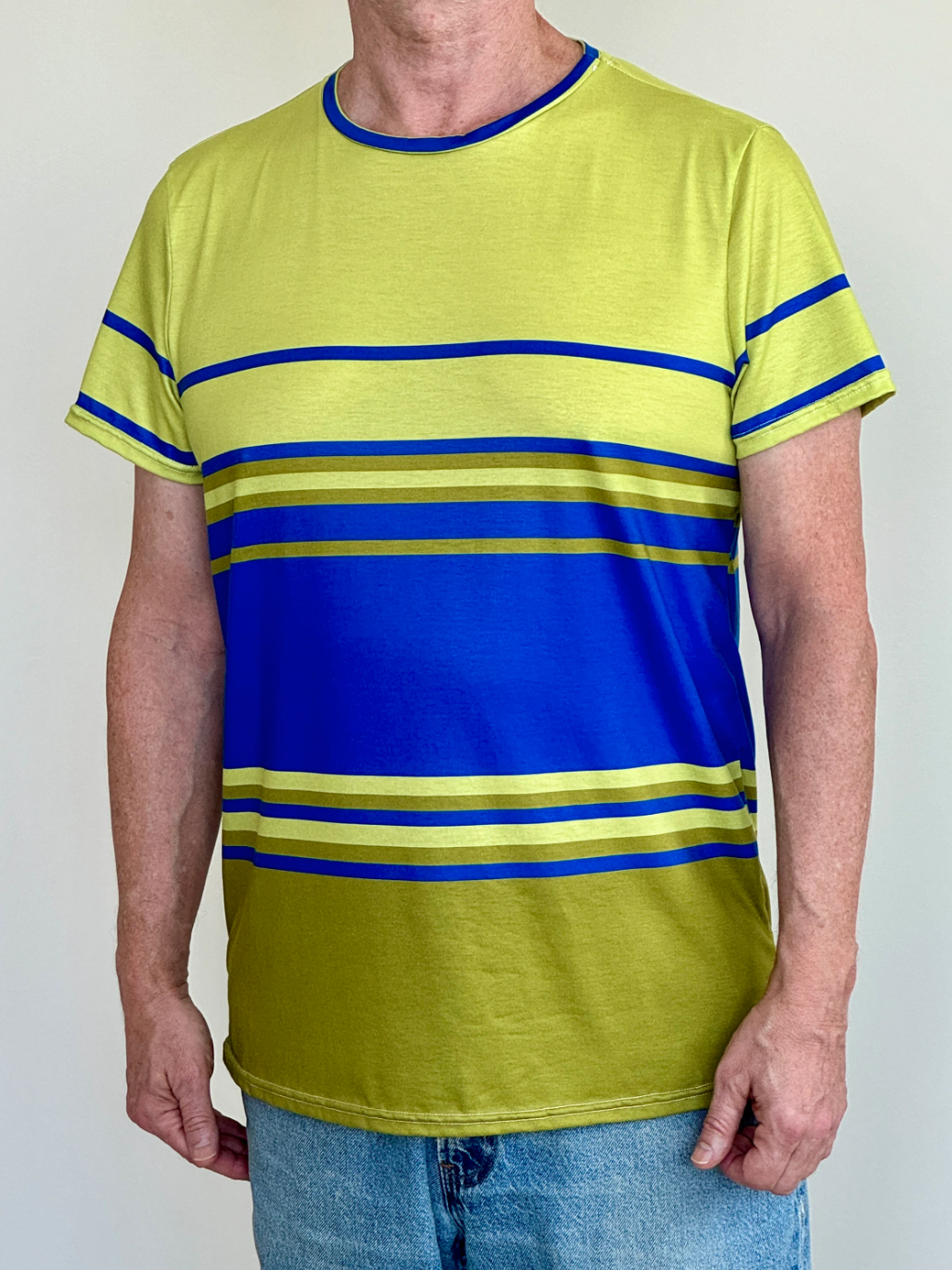 Tight Pants Costume Short Sleeve Green and Blue Striped T-Shirt - Fallon Ferrell