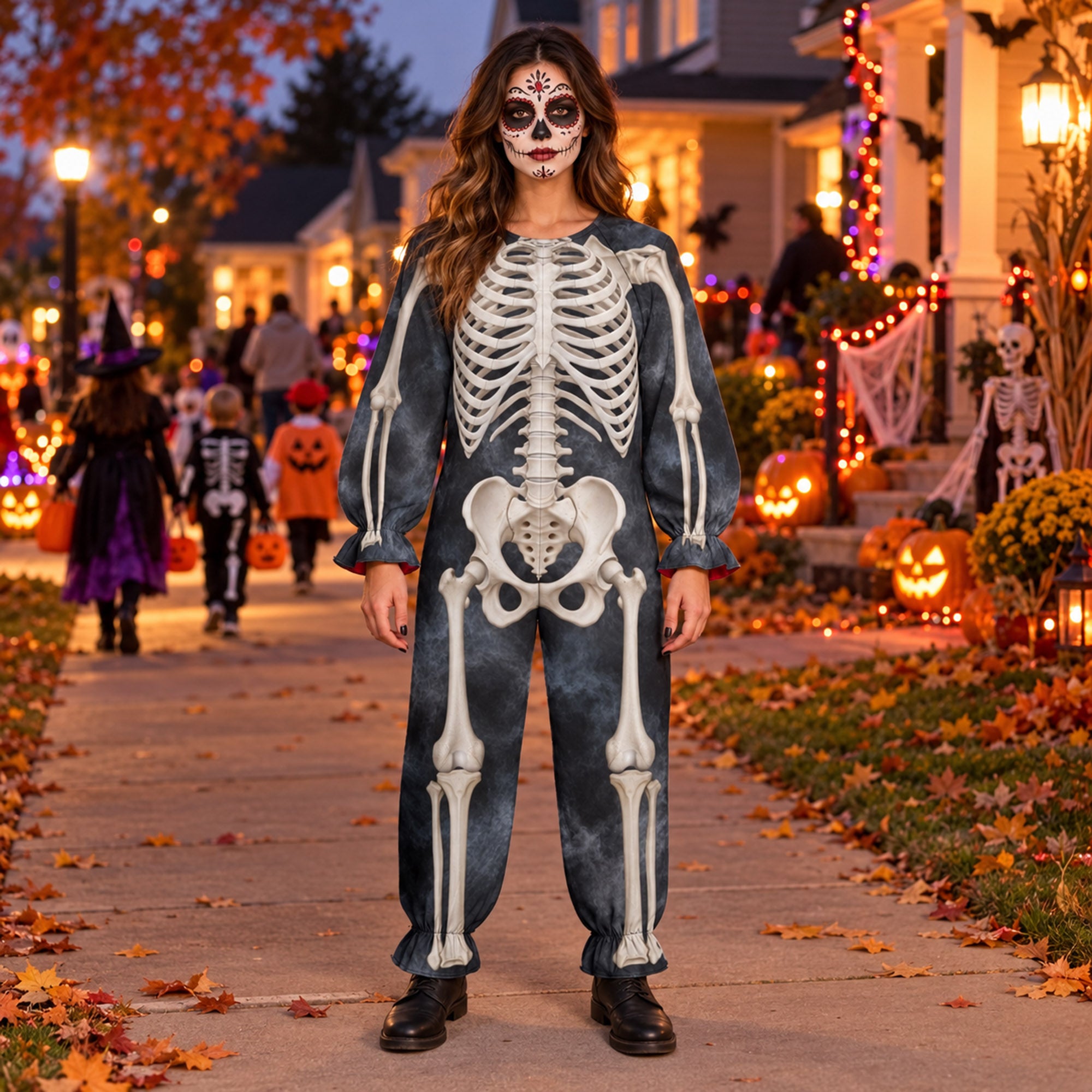 Skeleton in the Mist Halloween Jumpsuit Costume - Unisex