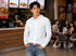 White Dress Shirt with Blue Grid Pattern Print Jinu
