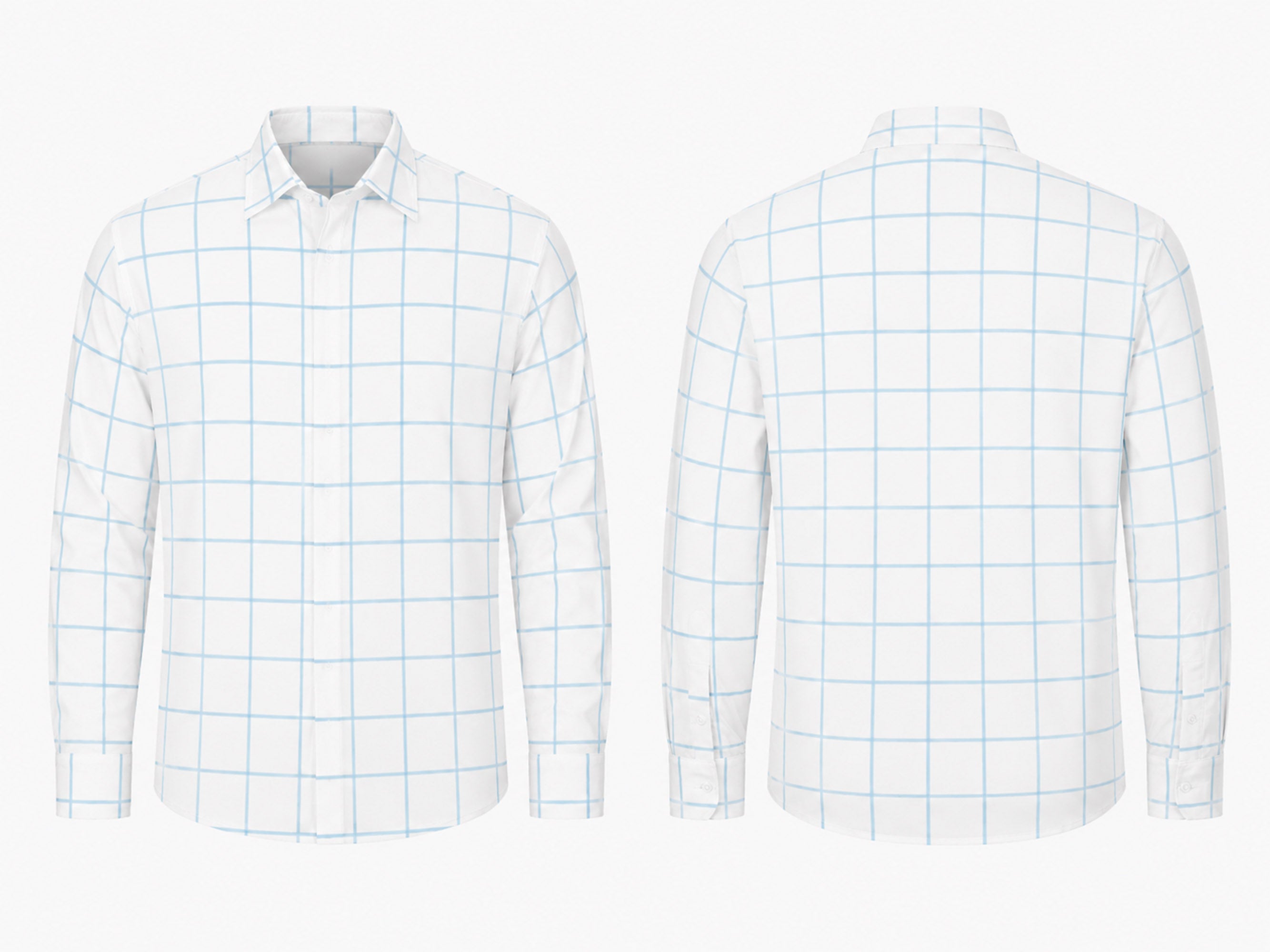 White Dress Shirt with Blue Grid Pattern Print Jinu
