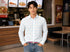 White Dress Shirt with Blue Grid Pattern Print Jinu