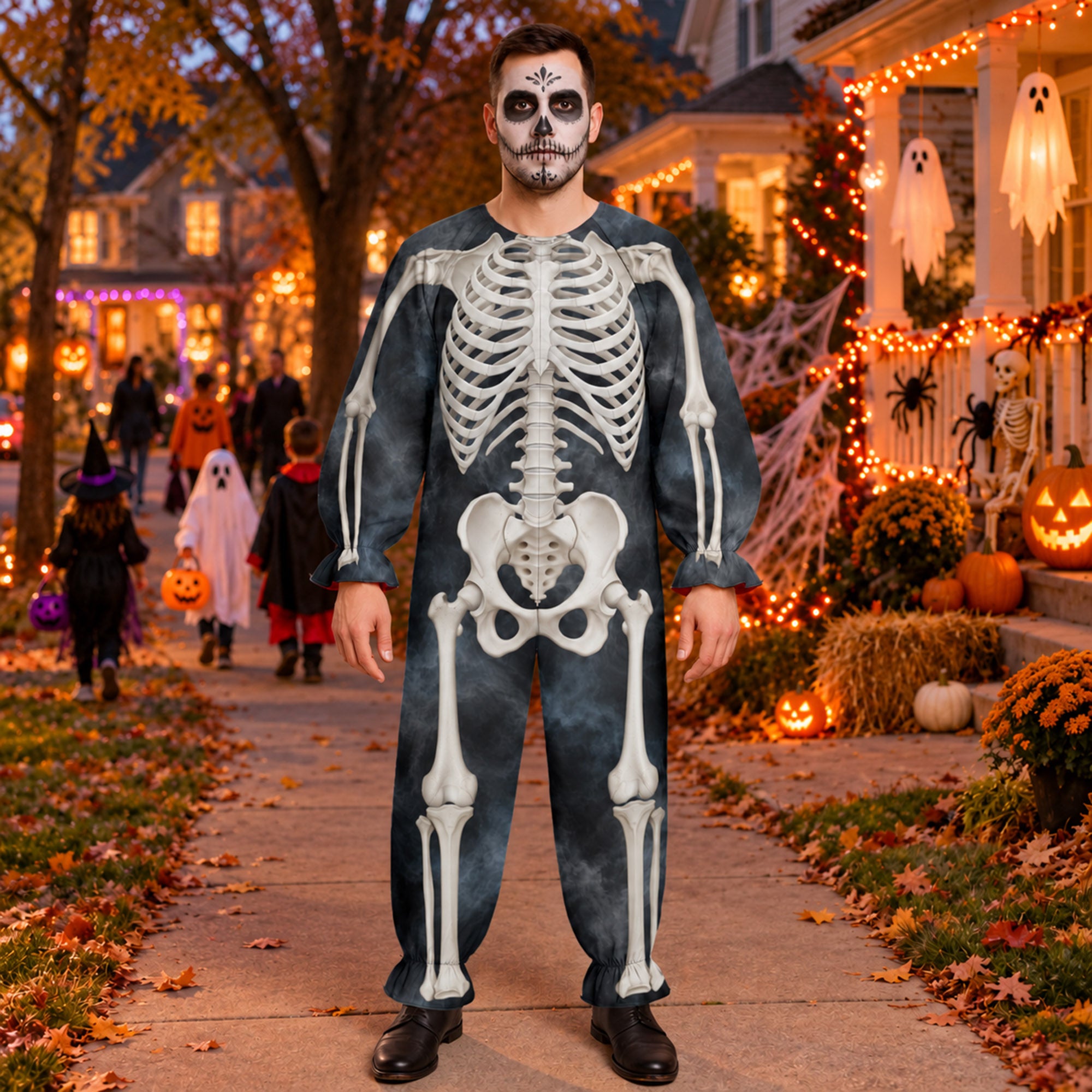 Skeleton in the Mist Halloween Jumpsuit Costume - Unisex