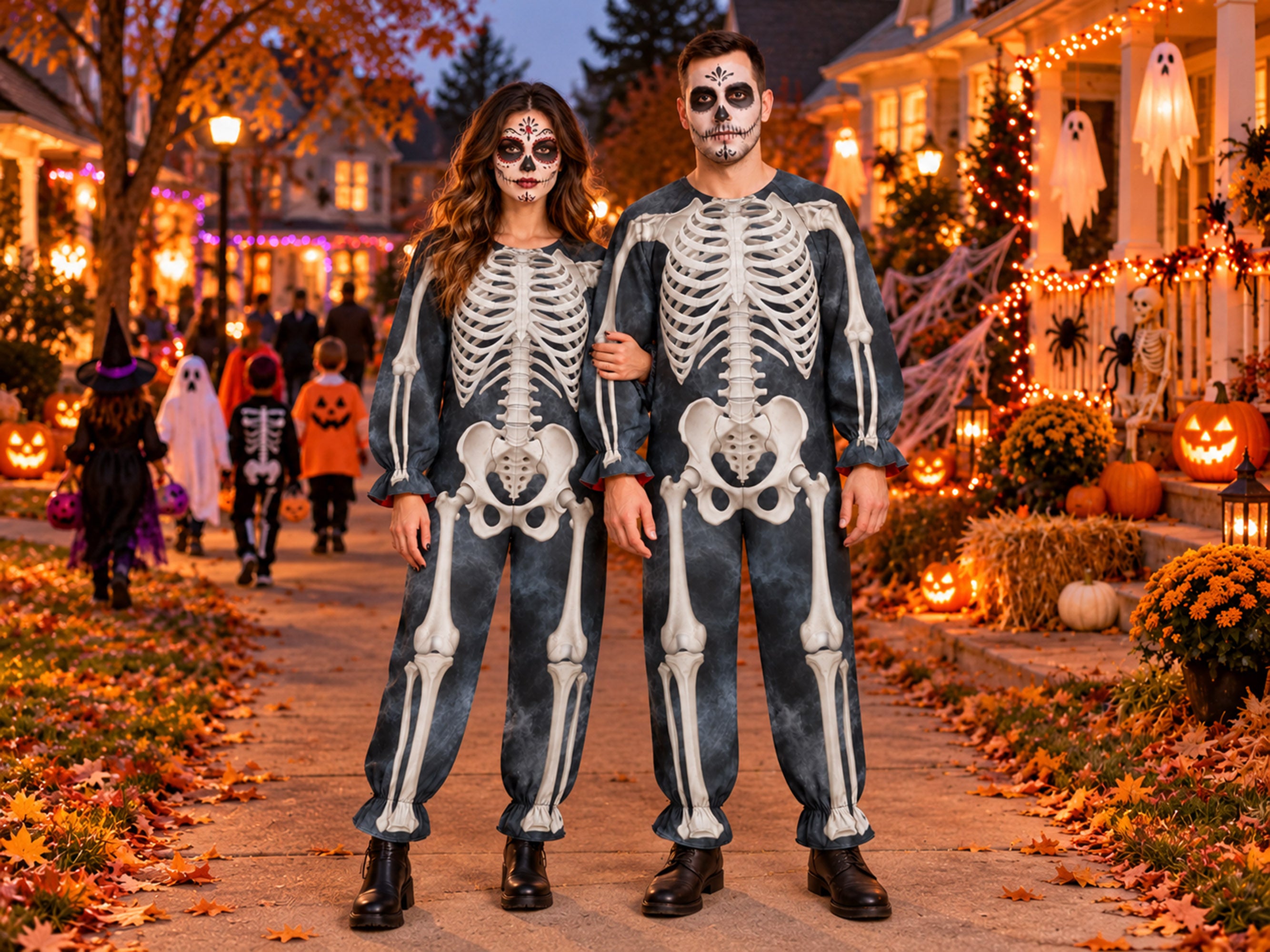 Skeleton in the Mist Halloween Jumpsuit Costume - Unisex