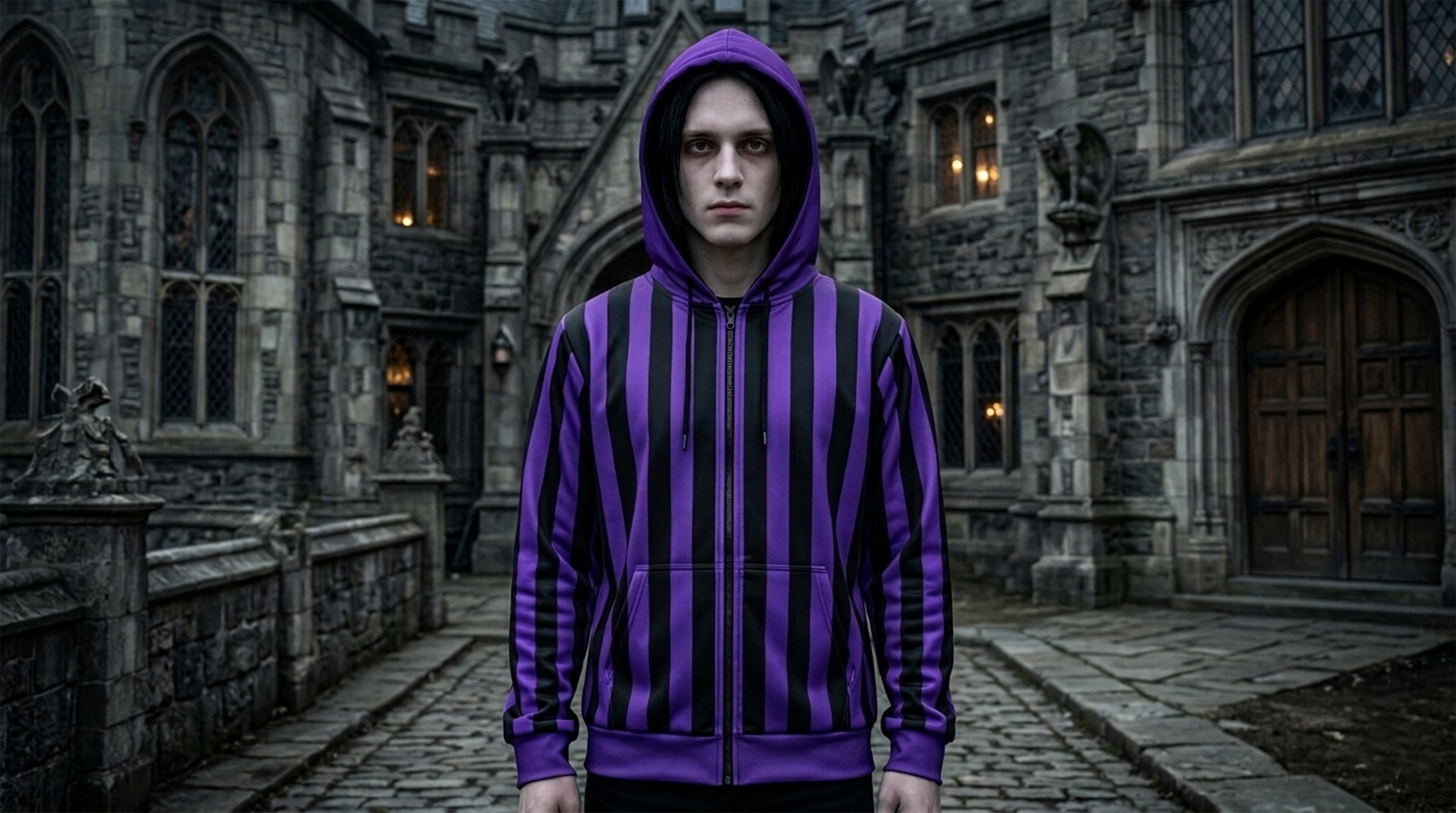 Outcast Purple and Black Striped Hoodie
