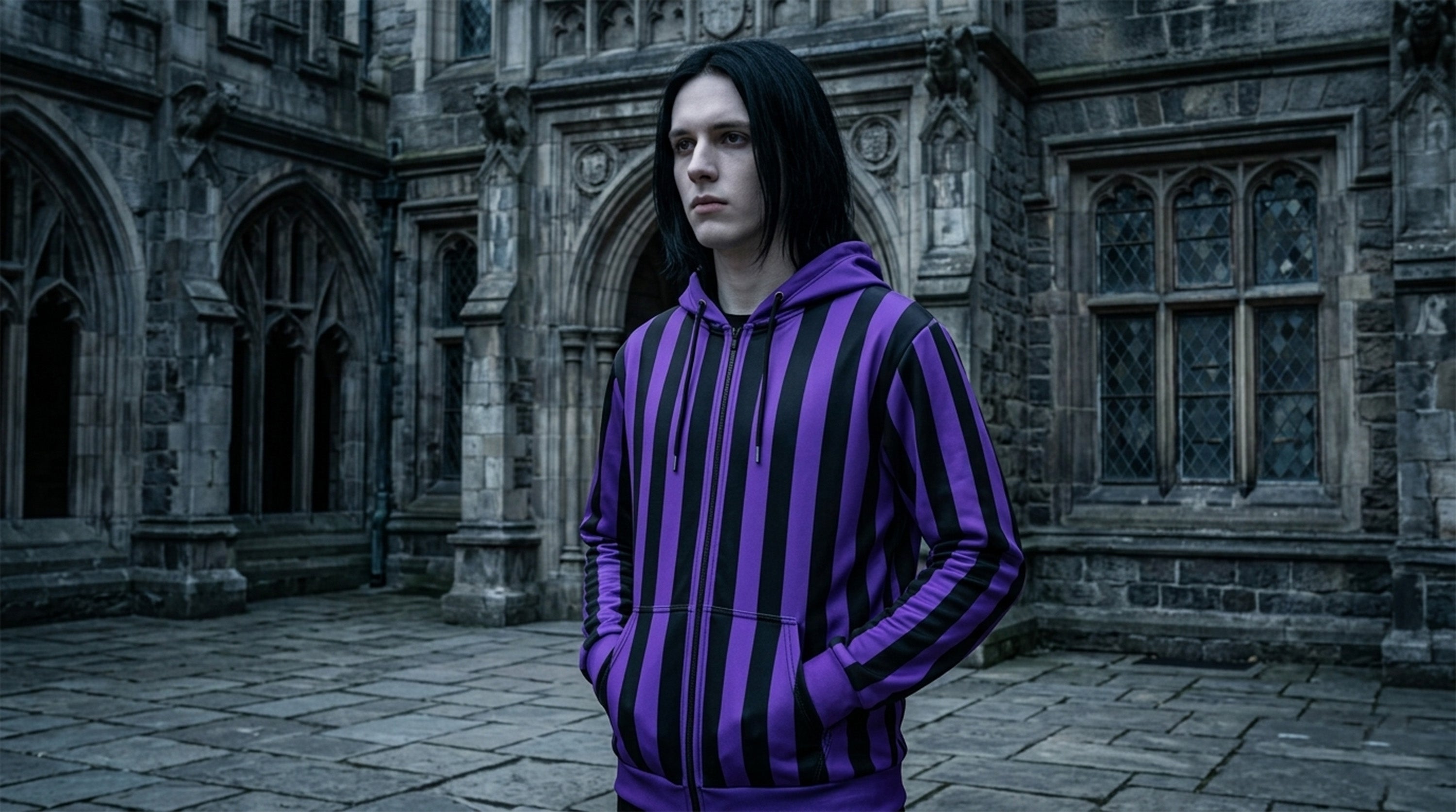 Outcast Purple and Black Striped Hoodie