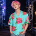 Men's Turquoise Blue / Green Hawaiian Shirt With Pink Flower Orchids Button Closure Abby Costume