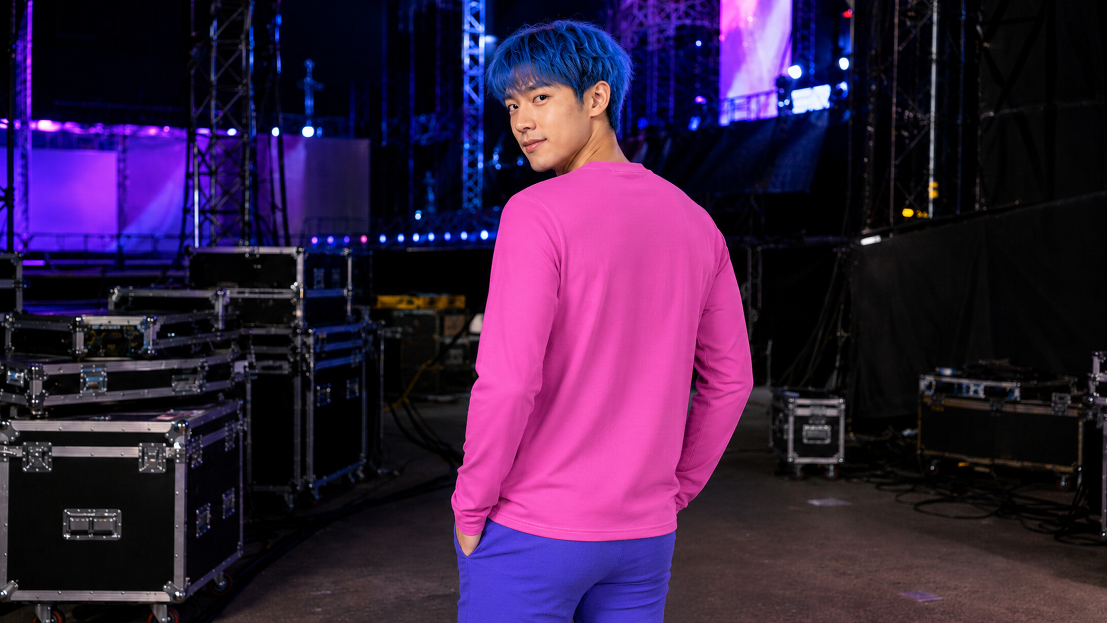 Pink and Blue Argyle Long Sleeve Shirt, Bright Colorblock Kawaii JPOP KPOP Fashion Baby Costume
