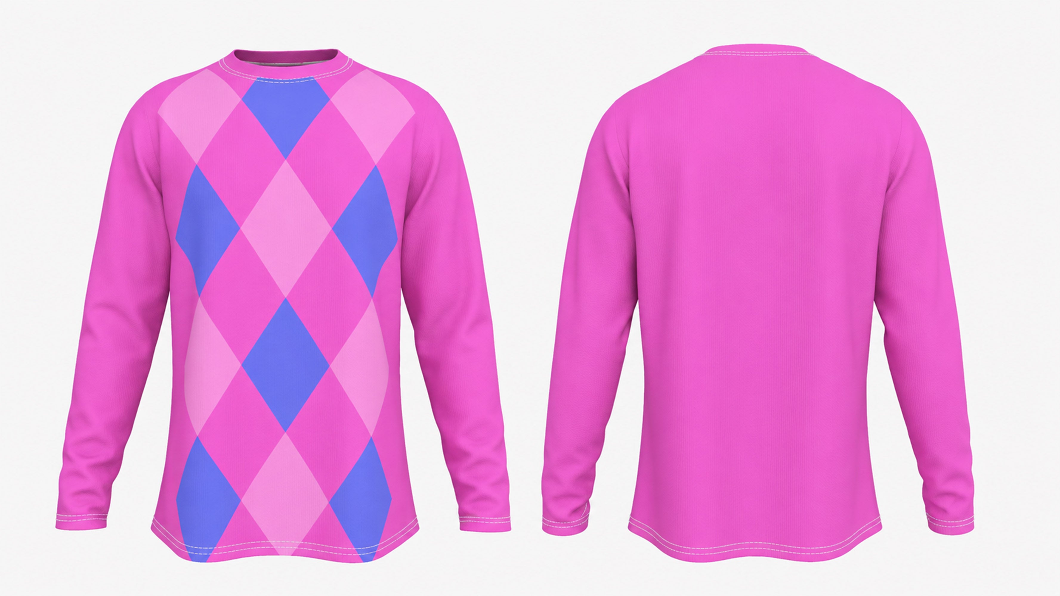 Pink and Blue Argyle Long Sleeve Shirt, Bright Colorblock Kawaii JPOP KPOP Fashion Baby Costume