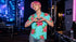 Men's Turquoise Blue / Green Hawaiian Shirt With Pink Flower Orchids Button Closure Abby Costume