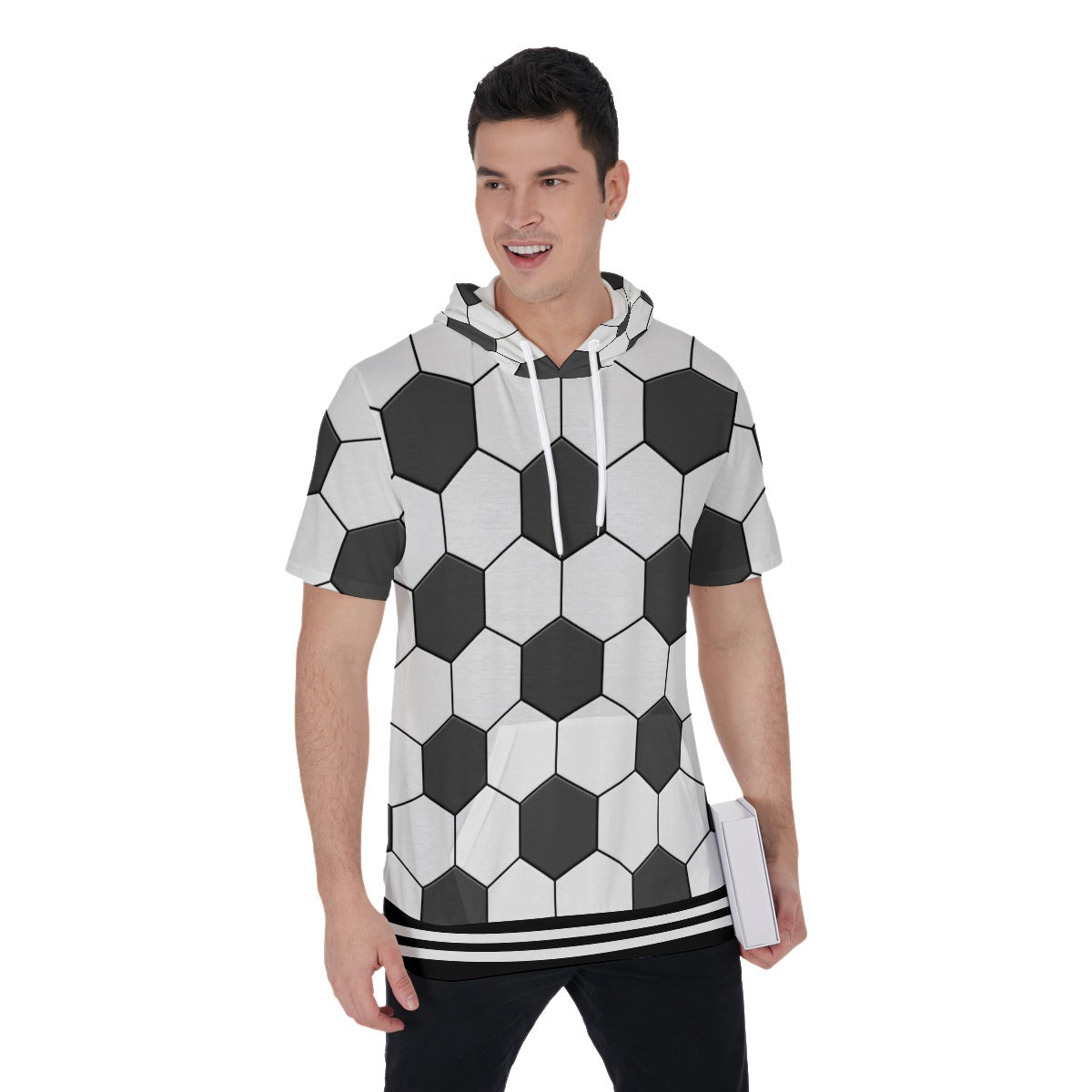 Short Sleeve Cotton Soccer Ball Print Hoodie