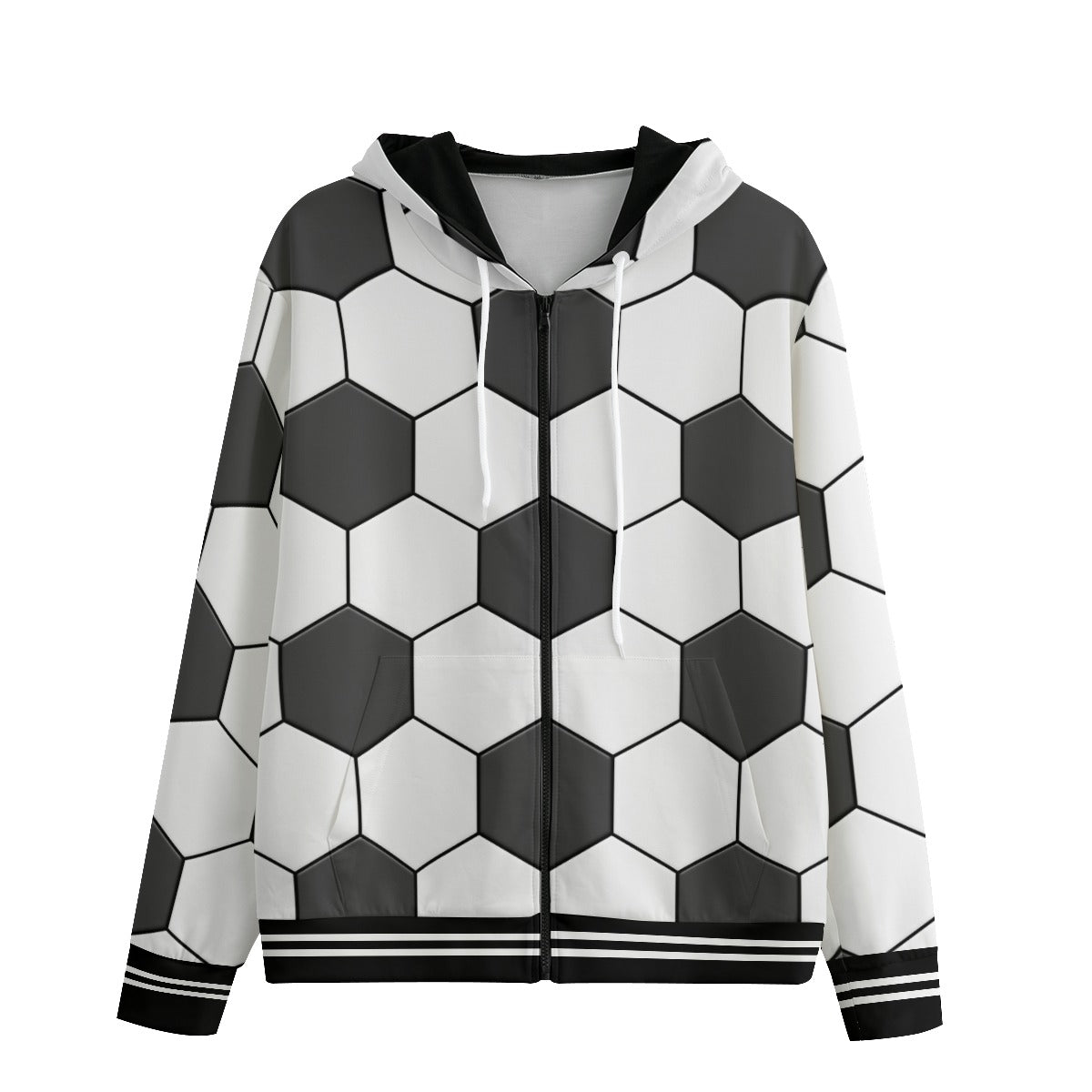 Soccer Ball Print Zipper Hoodie