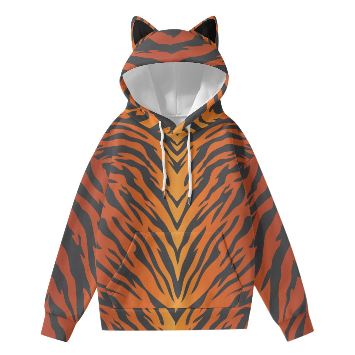 Tiger Print Hoodie With Decorative Ears Adult