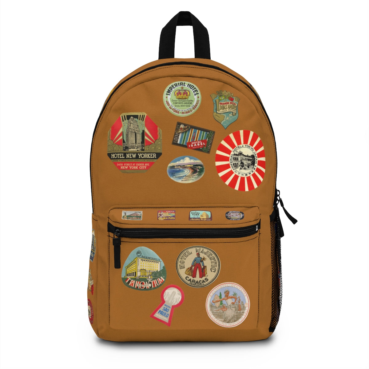 Vintage Retro Travel Hotel Sticker Backpack (Made in USA)