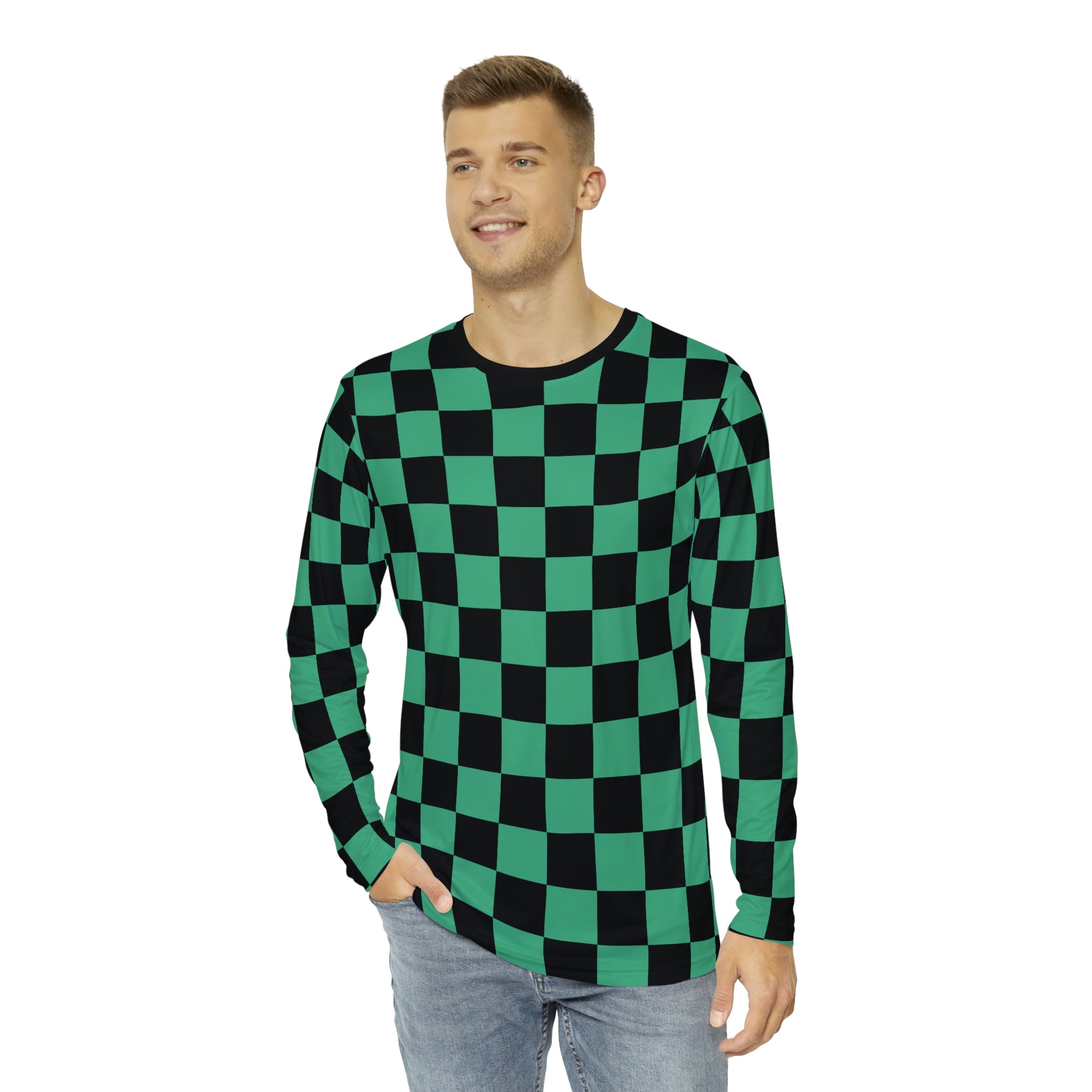 Green and Black Checkerboard Long Sleeve Shirt Uniform Costume